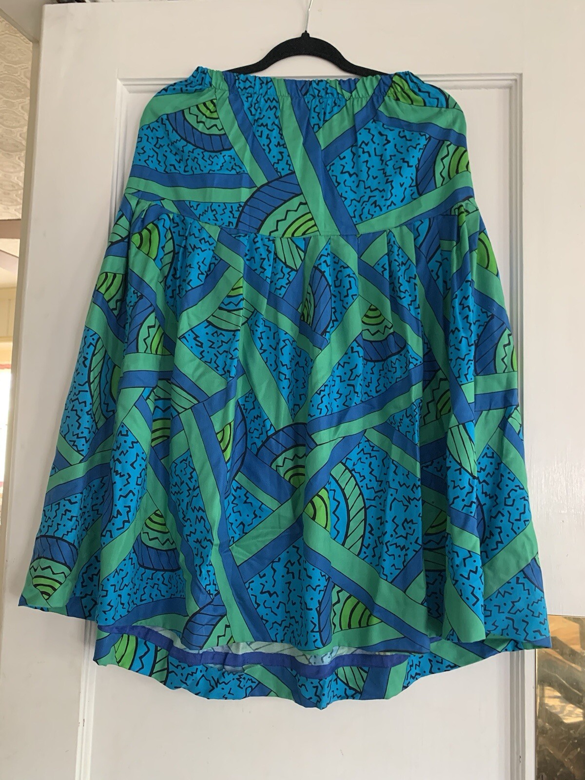 Vtg 80s Private Club Top Skirt Set Multicolor Lg Green Blue Rayon Retro