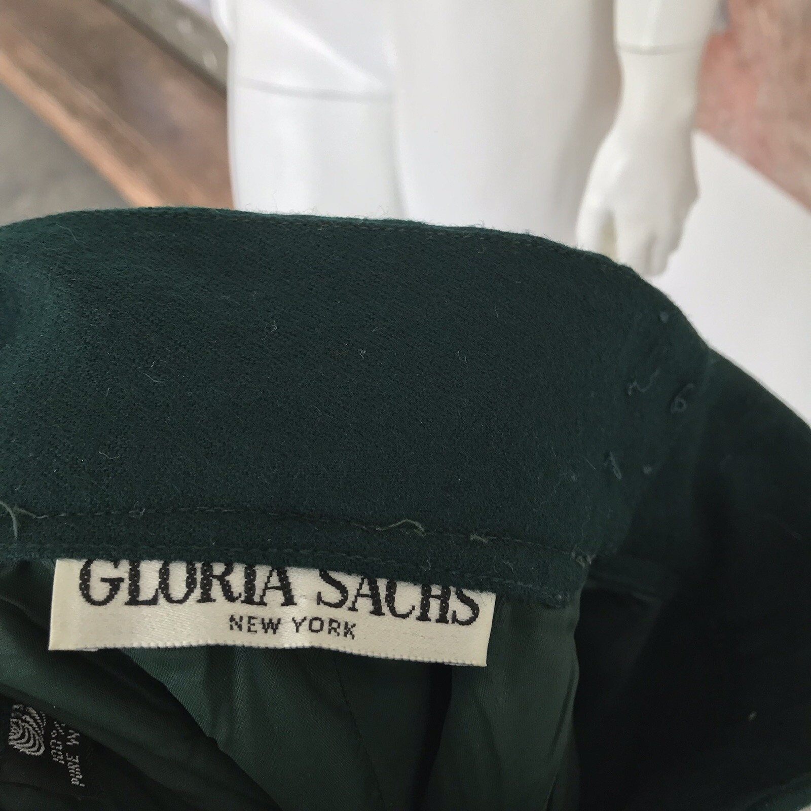 Vintage Gloria Sachs Jungle Hunter Green Wool Pencil High Waisted Skirt Size 4