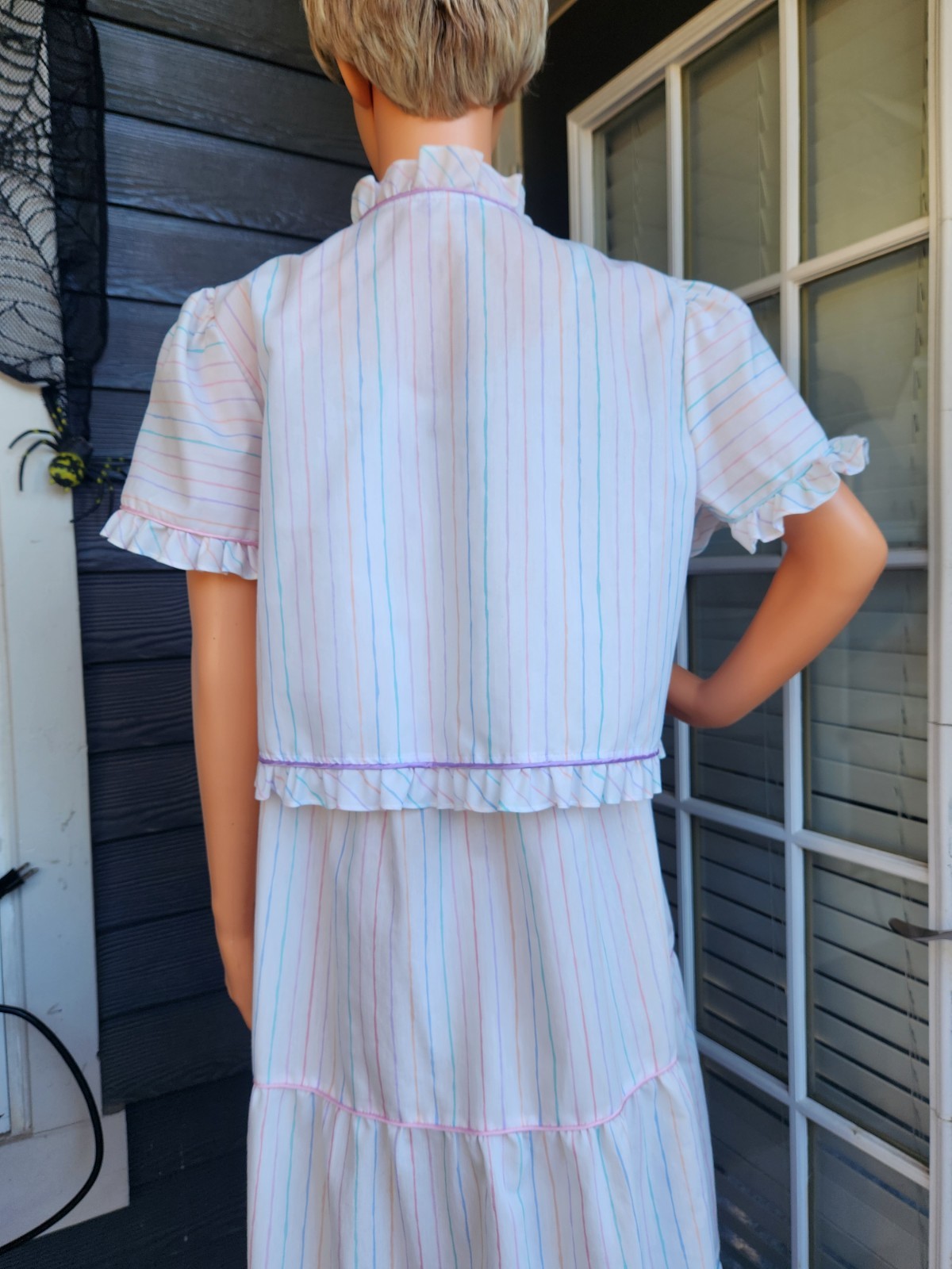 Vtg Brandywine 2-Piece Set Striped Tiered Maxi Prairie Dress & Bolero Jacket M