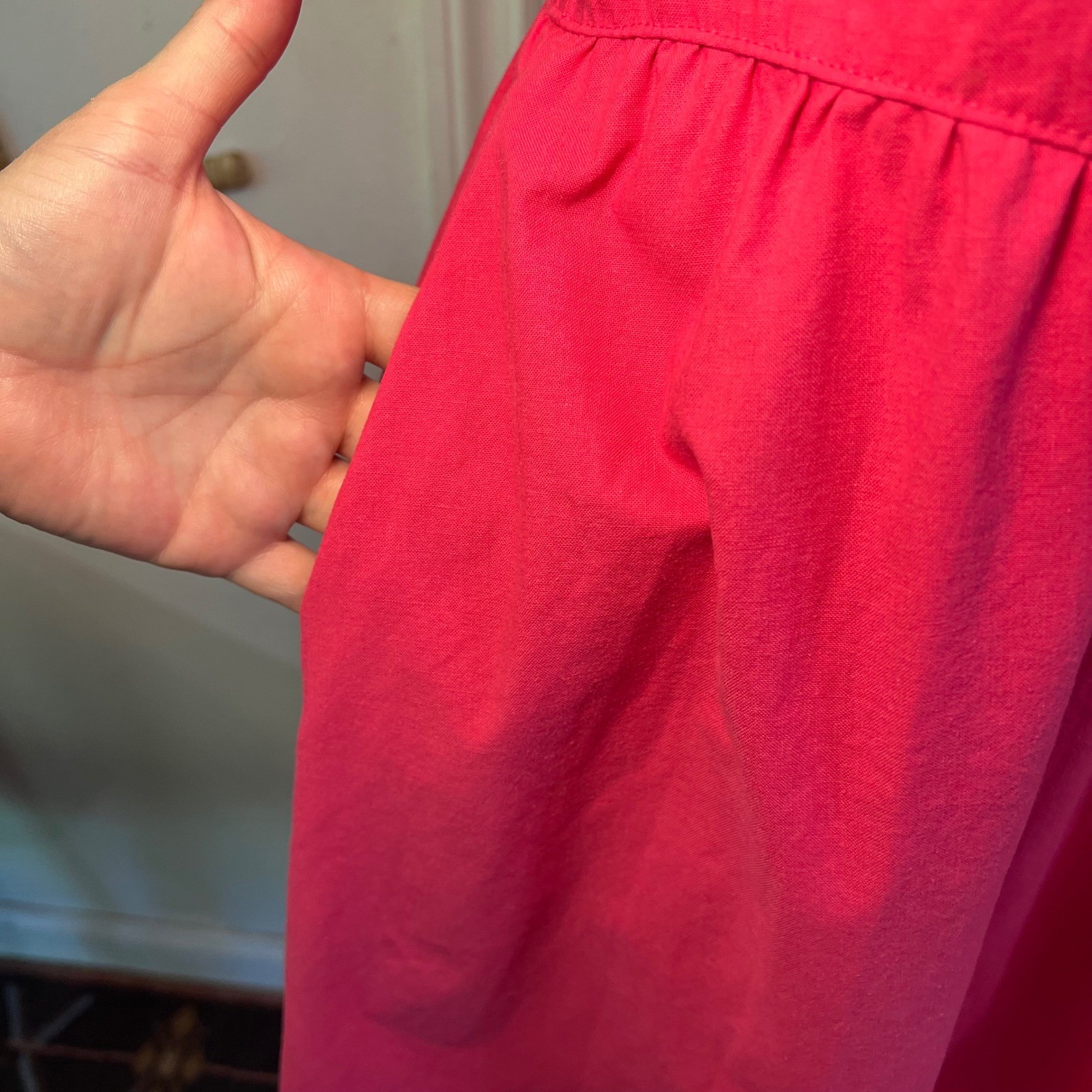 Vintage Impromptu Pink Cotton Midi Dress Eyelet Sleeve Open Back Size 14