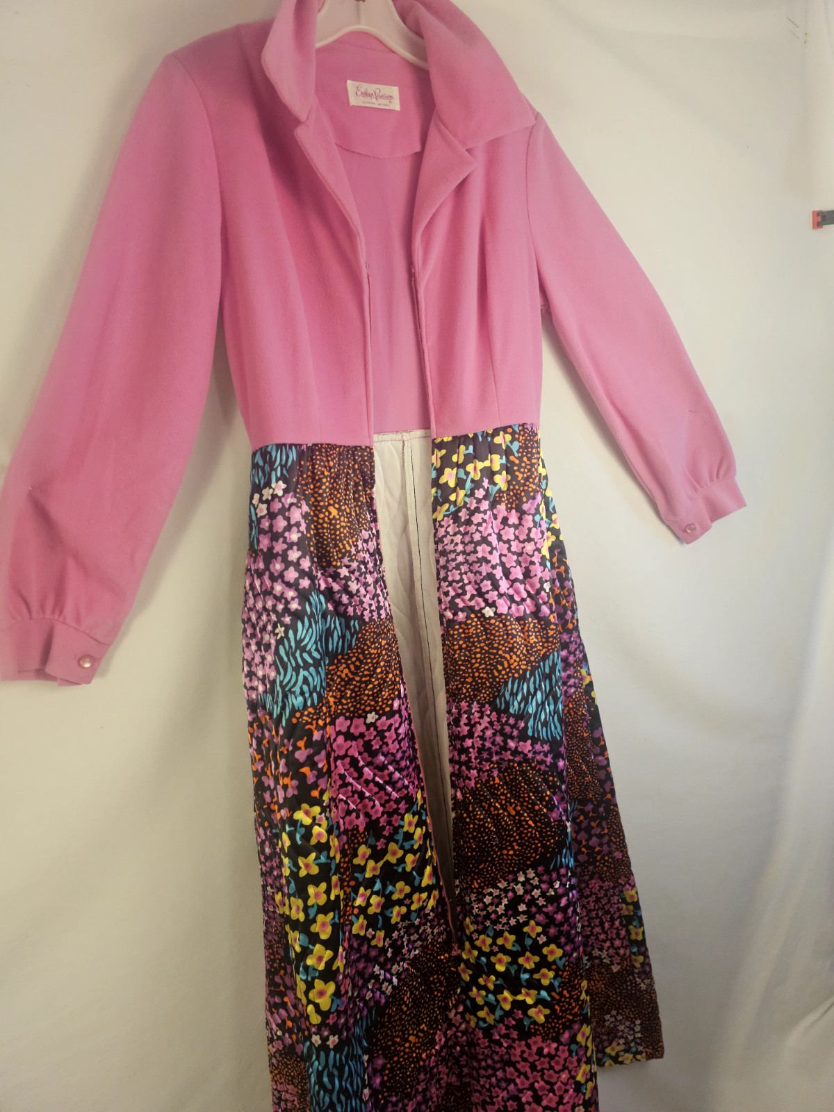 Evelyn Pearson Vintage Lounging Dress 1970s Pink and Floral Maxi Unique