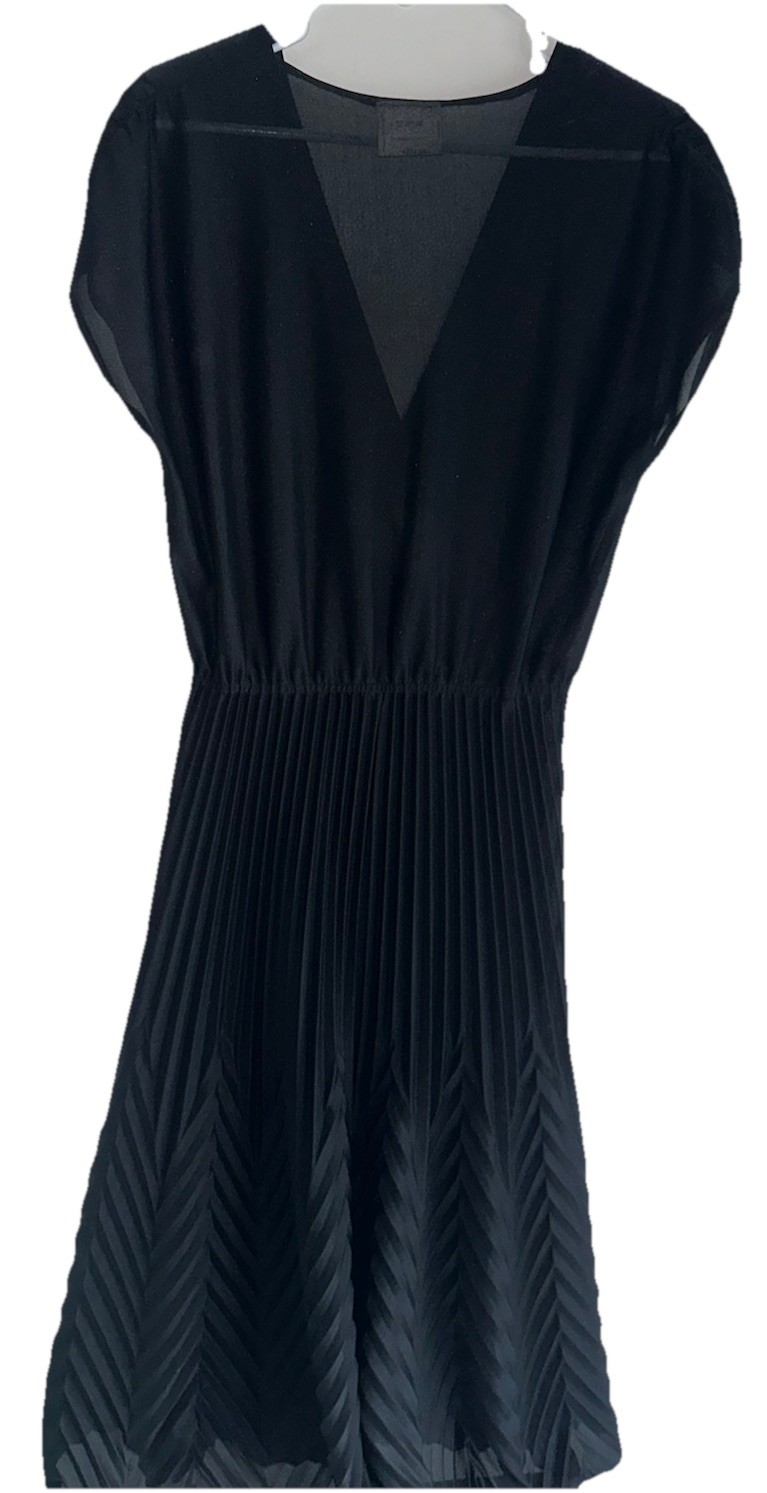 VTG Jackie O Dress Size 13 60s Black Semi Sheer Pool Cover Made USA Pleated