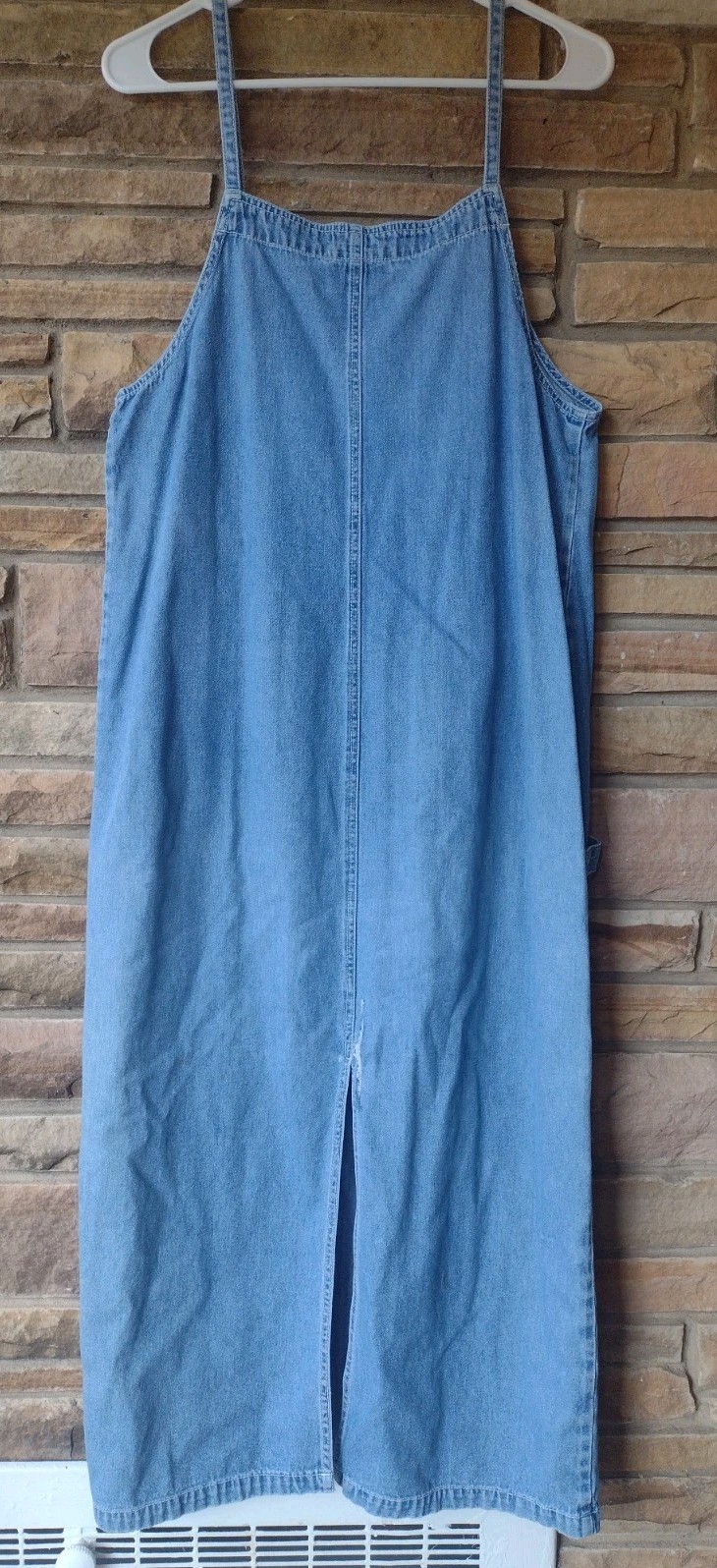 90s Paul Harris Denim Carpenter Jumper Dress Small Light Wash Back Slit Sz S/M