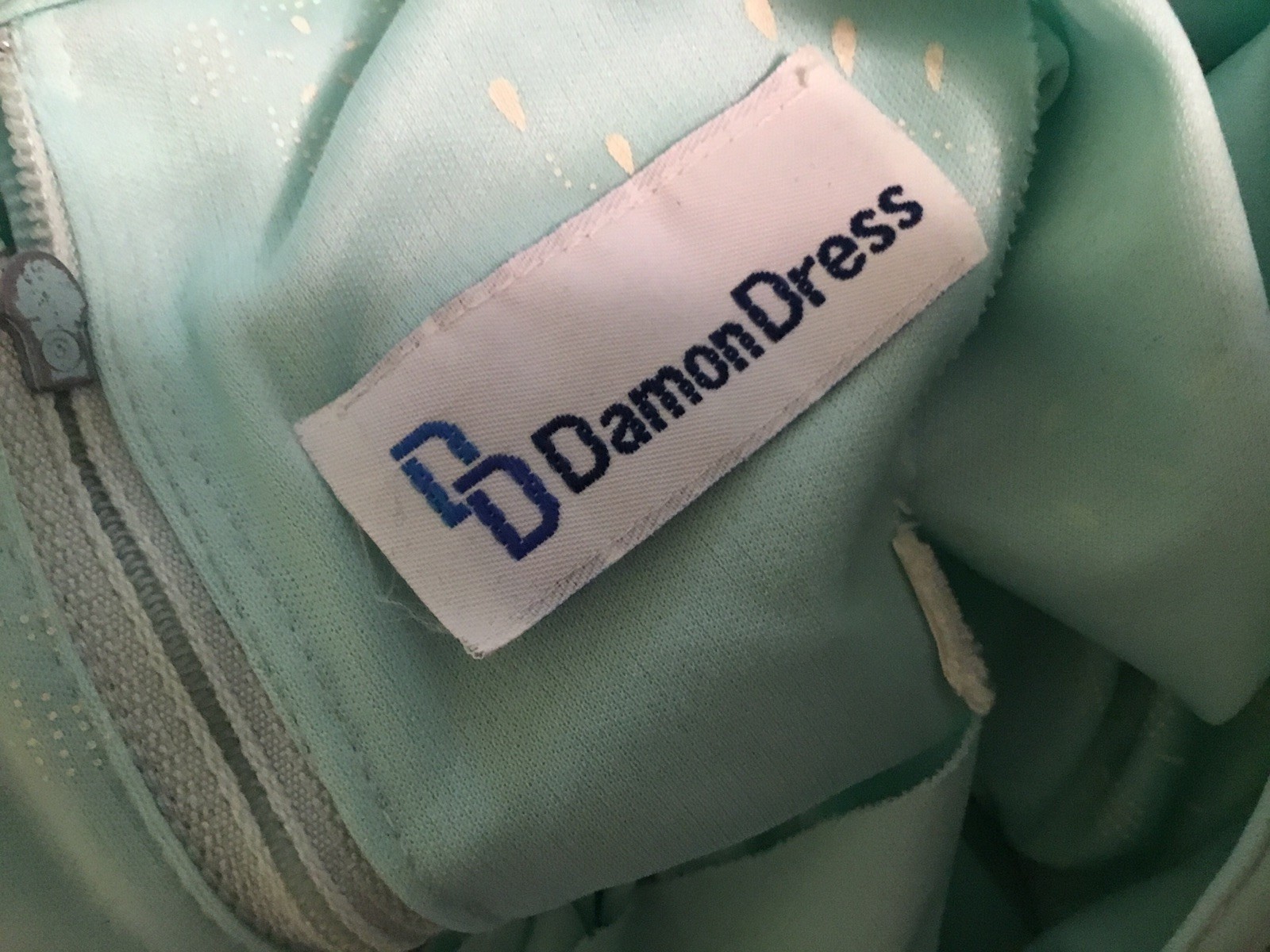Vintage Damon Dress Teal With Creme Design Flowy Sleeves Size Medium Zip Back