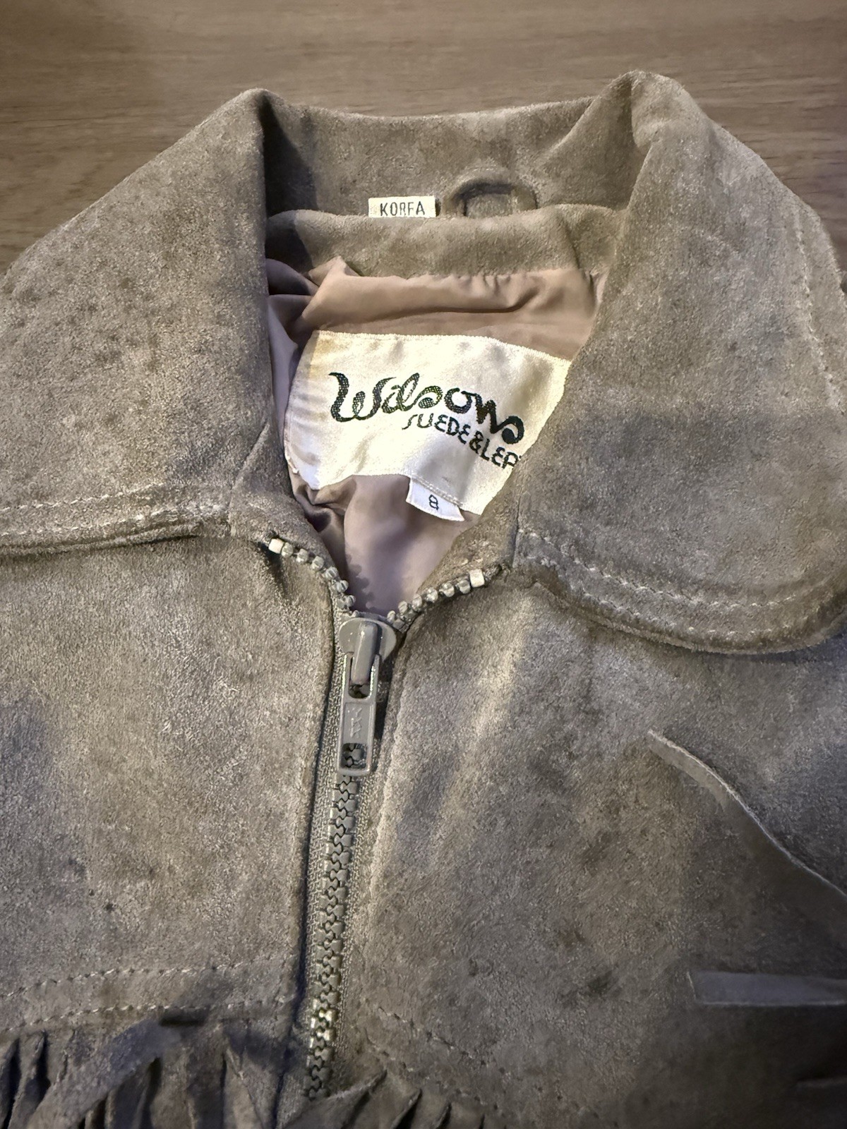 VTG 80s Wilson’s Leather Gray Suede Fringe Jacket Size 8