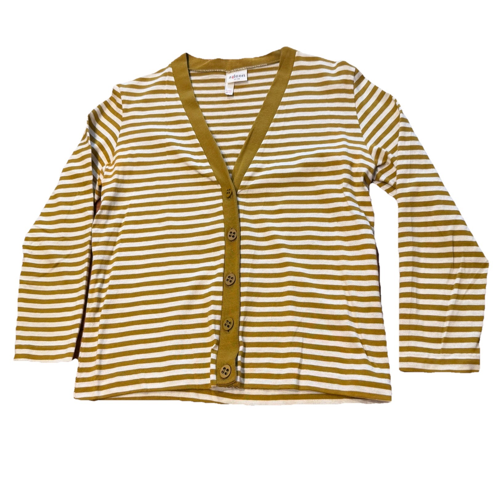 Vtg 1960s Striped Cardigan Sweater Knit Button Aileen Sz 11-12