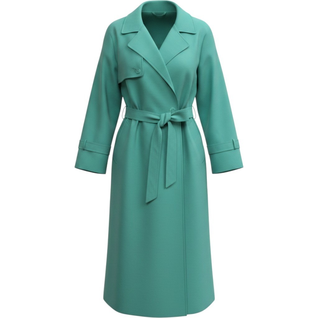 J. Gallery Womens Vintage Belted Trench Coat 9/10 Petite Teal Green Classic Prep