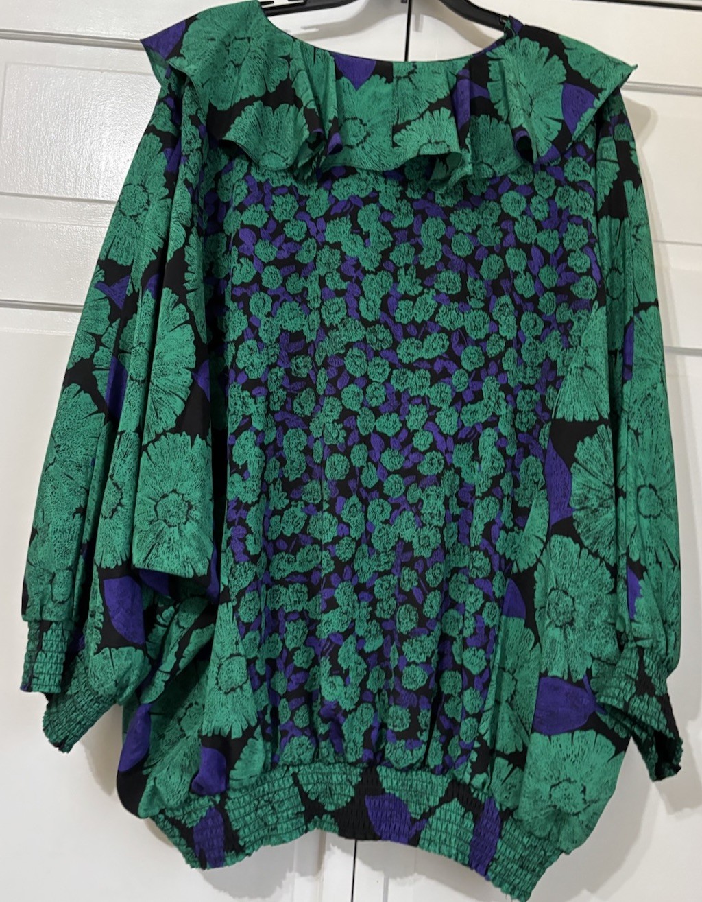 Vintage PREMIER ROW by MARILYN THELEN Purple & Green Ruffle blouse/top, Size 4X