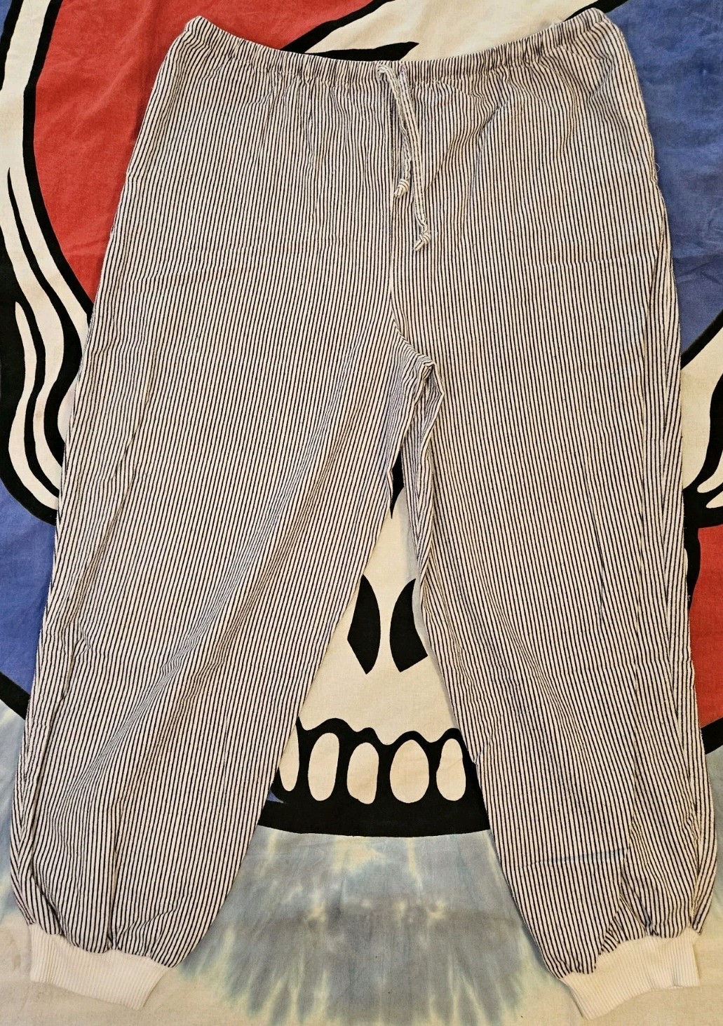 Vintage 90s Esleep Pajamas Set Neon Print Baseball Jersey Drawstring Pant Cotton