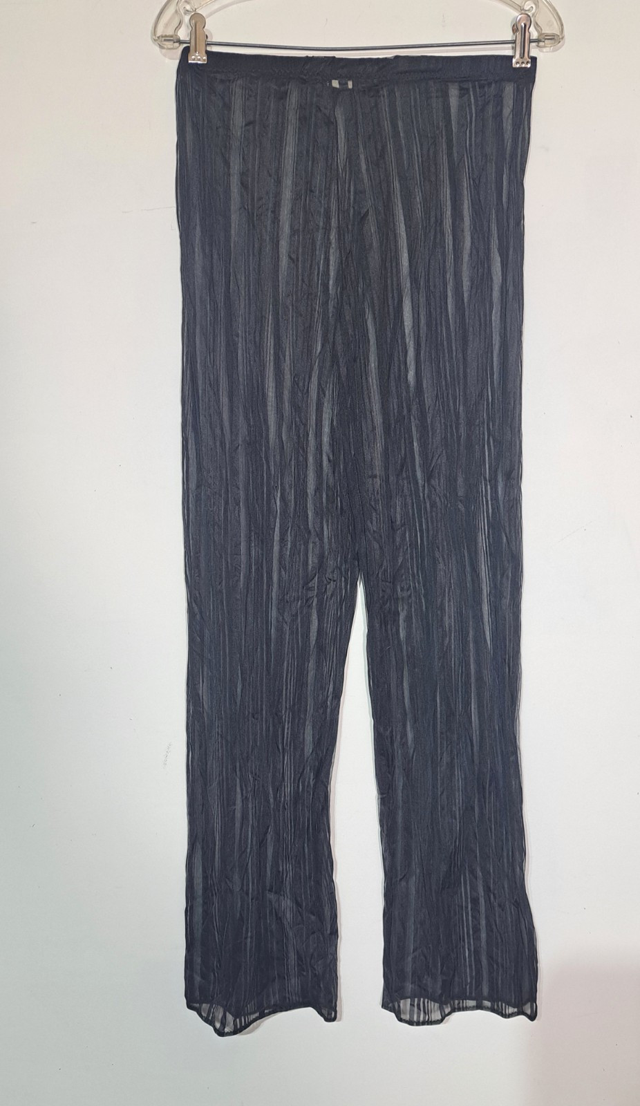 Vintage 1970s Black Sheer Stripe Pajama Set Sz S Shirley of Hollywood Ruffle