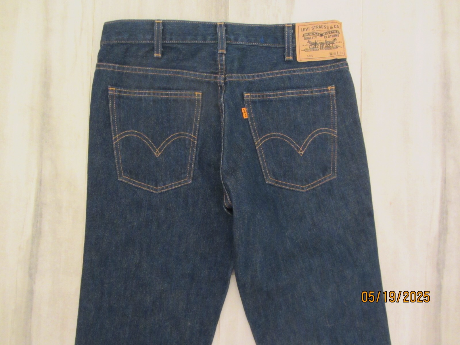 LVC Levi’s 684 Bell Bottom Orange Tab Flare (2013), USA Made, 29×34, EUC, $299