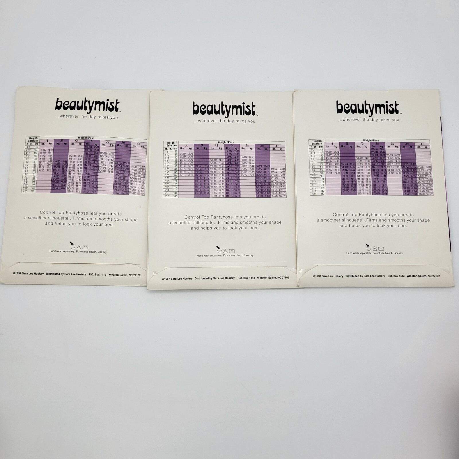 Vintage NOS 3 Pair Beauty Mist Nylon Pantyhose Size B Grey Day Sheer Control Top