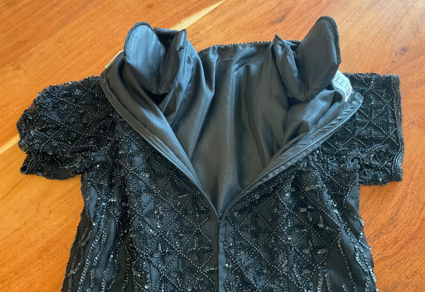 Vintage 1980s Sweelo Beaded & Sequined 100% Silk Cocktail Dress Size XL 12-14