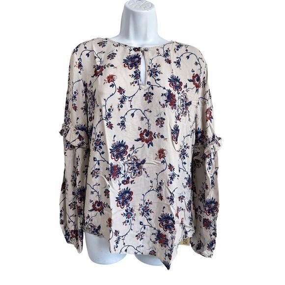 4our Dreamers Cream Floral Boho Peasant Top Romantic Prairie Cottagecore Large