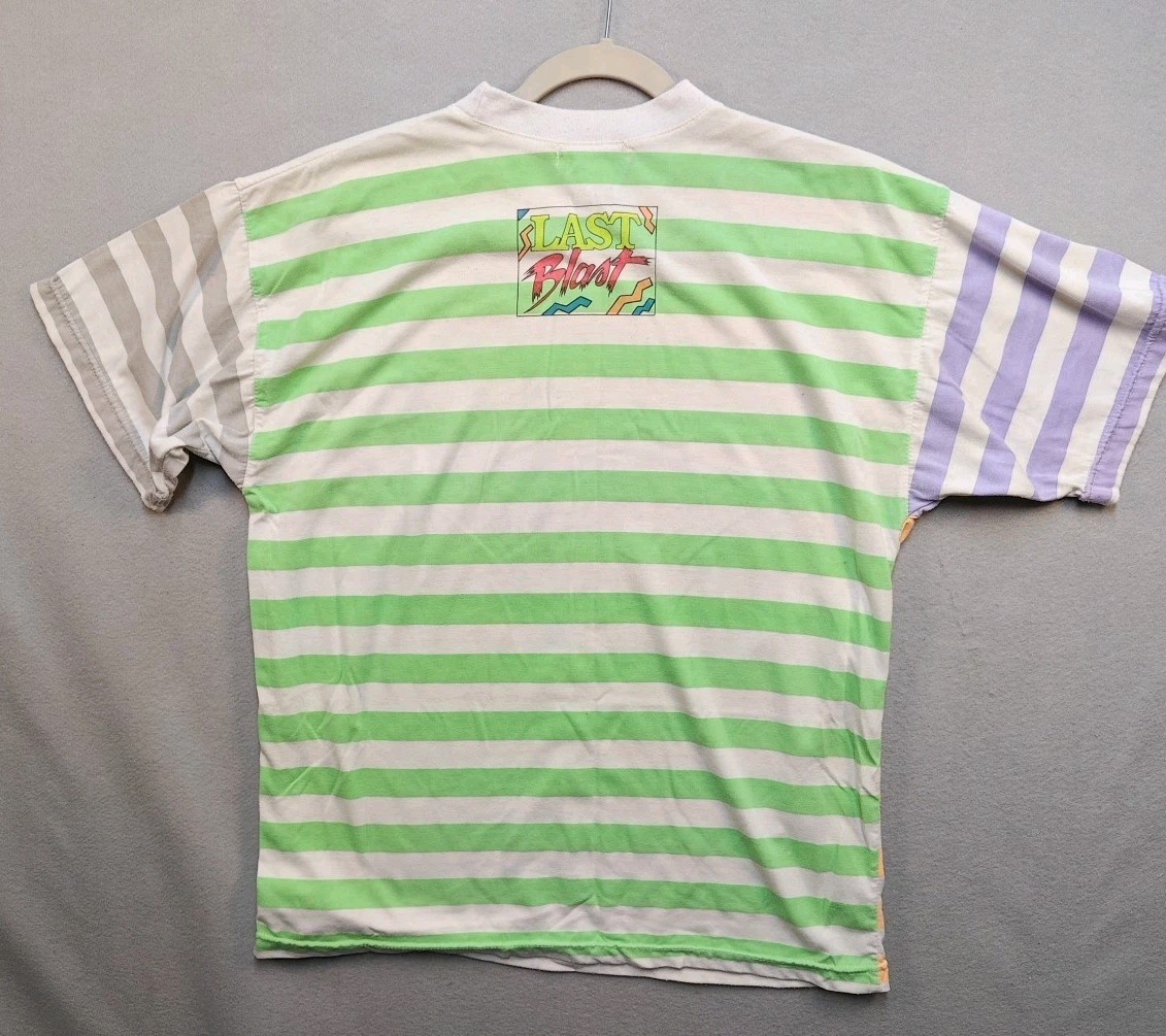 One Step Up Vintage 1980s French Multi-Color Striped Tee Couples Beach/Surfers
