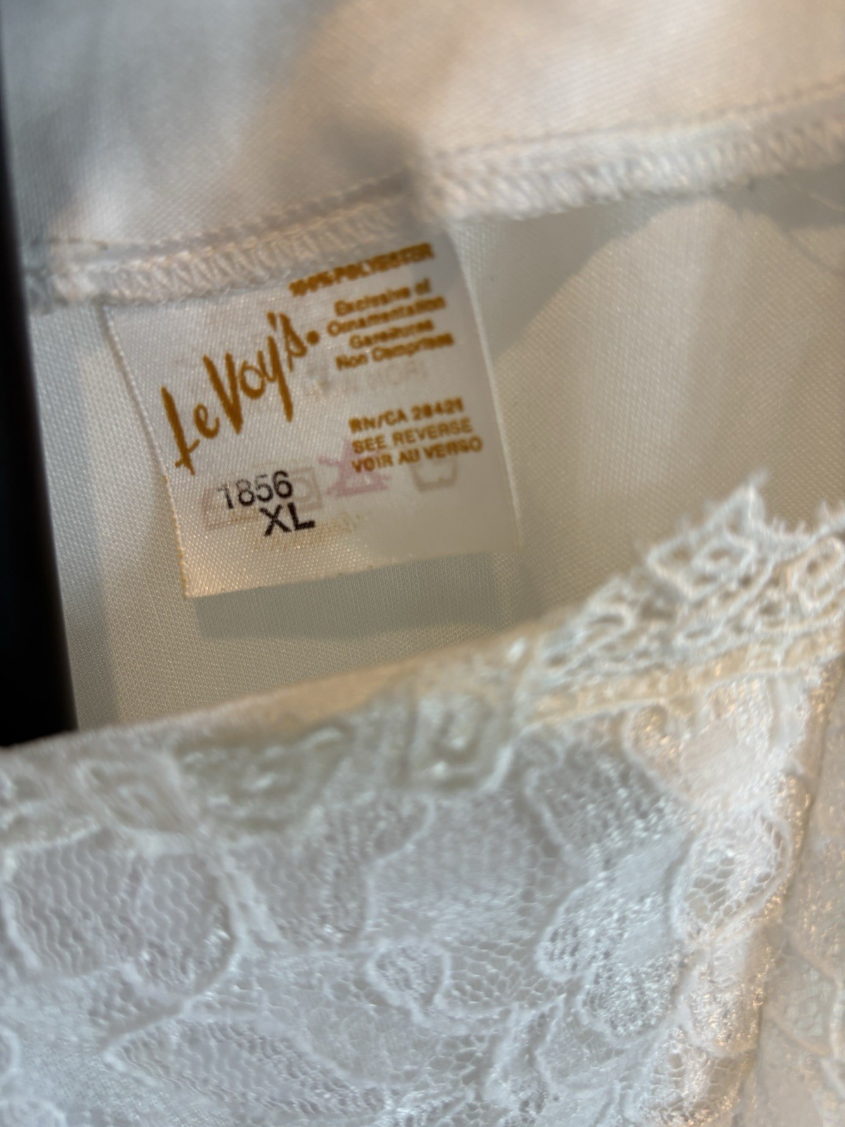 Vintage LeVoy’s White Victorian Lace Yoke Blouse, Polyester, Button Cuffs, XL