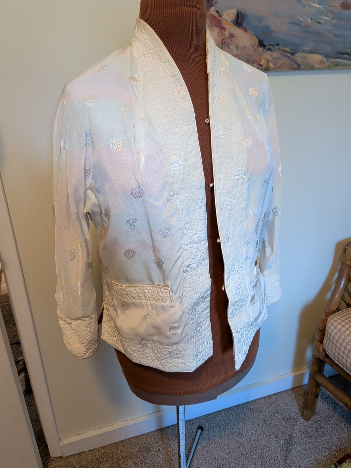Vintage Reversible Gold/Cream Brocade Asian Style Blazer Evening 36