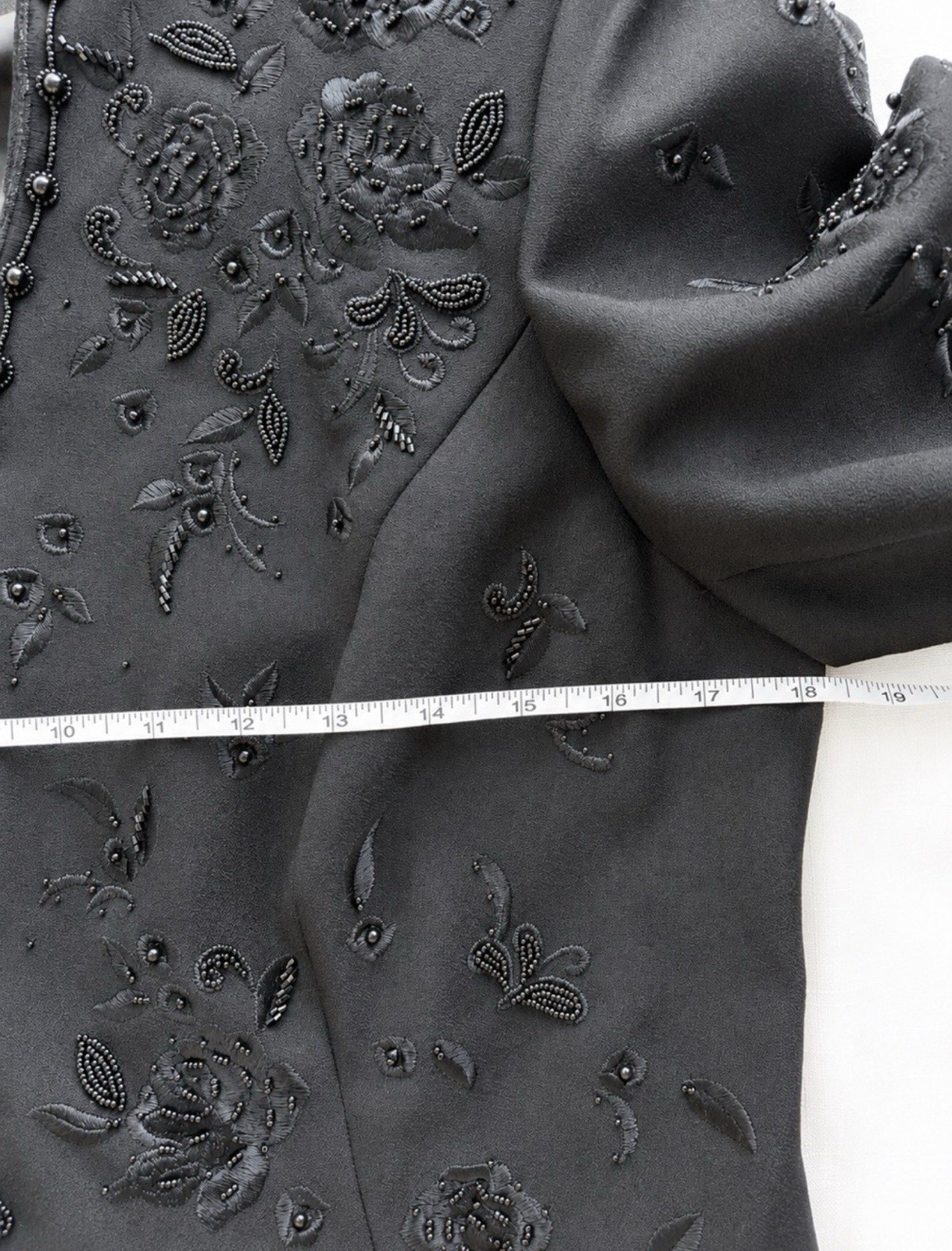 John Meyer of Norwich Black Beaded Embroidered Open Front Jacket Blazer Vintage
