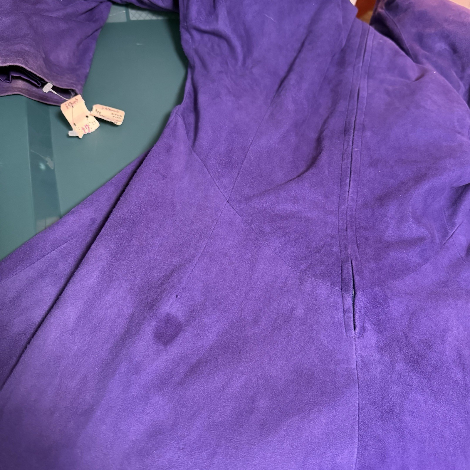 Vintage 80s 90s Purple Suede Maxi Dress NEW Size 12 by Vakko Long Sleeve