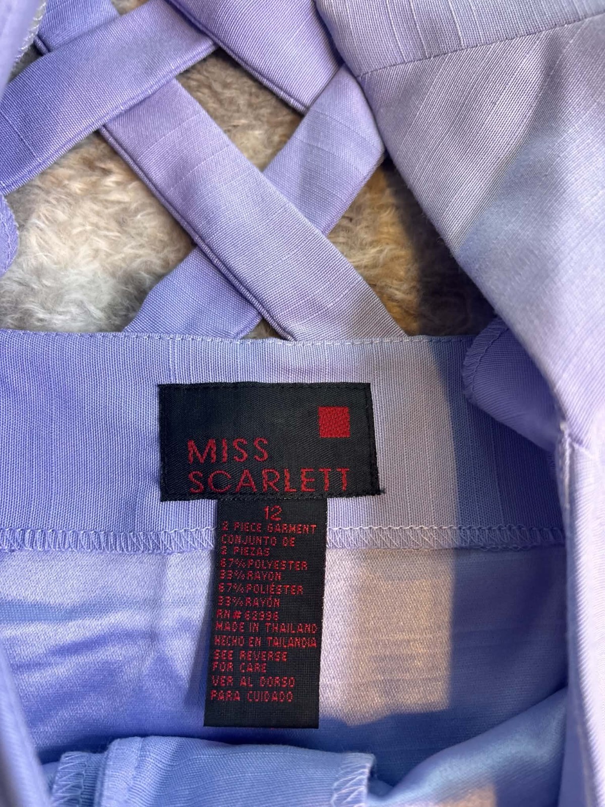 Vintage 90s Miss Scarlett Lavender Short Sleeve Blouse Size 12 Crisscross Tie…