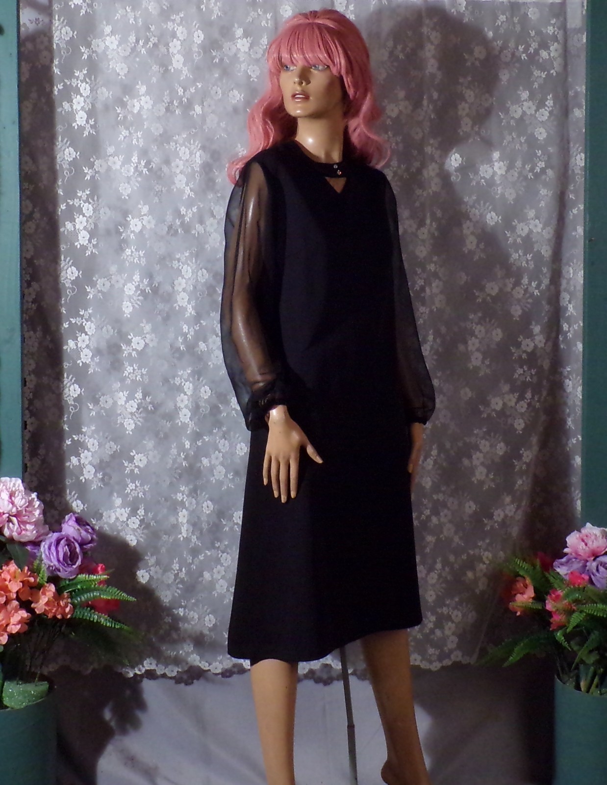 Vintage 70s Black Cocktail Dress Size Medium M/L 1970s Retro Megan Draper Chic