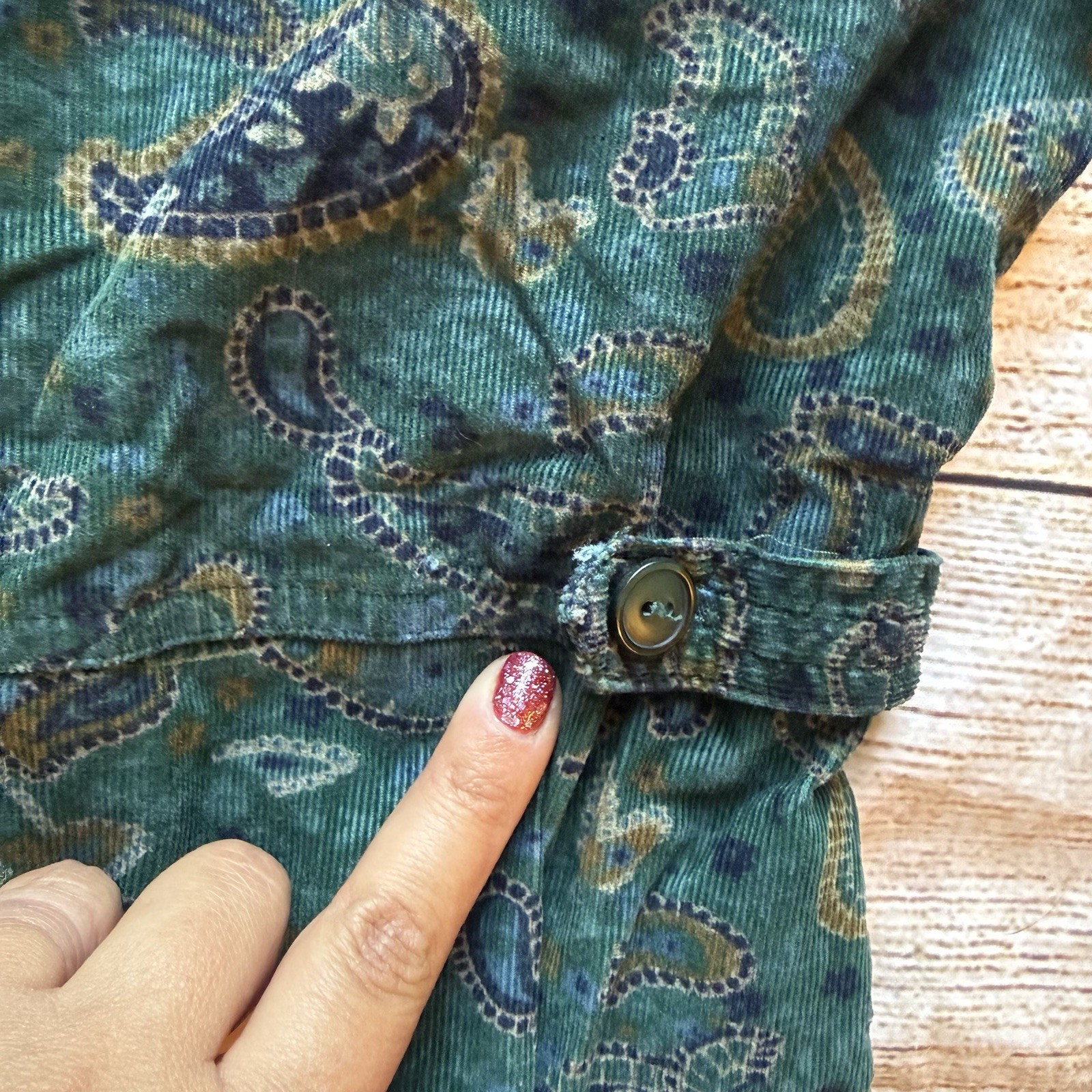 Vintage Bobbie Brooks teal blue paisley print corduroy maxi dress sz M 8/10