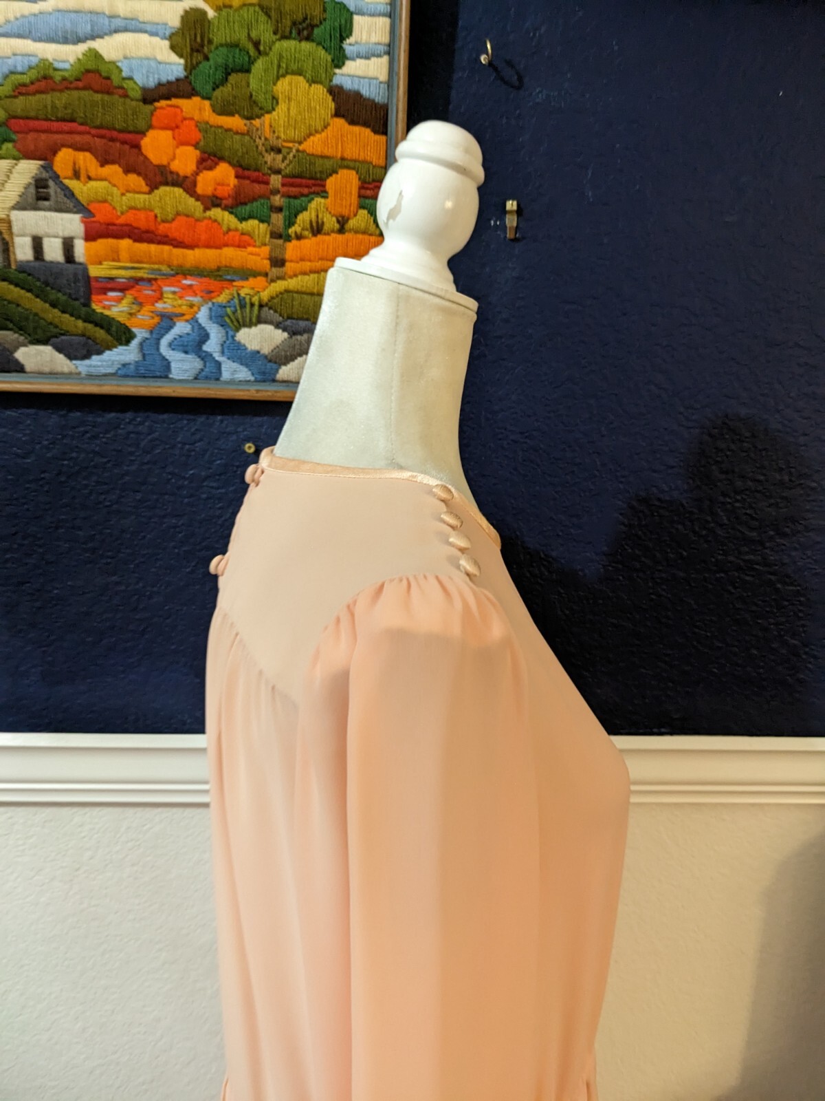VTG Marinette 1970s Pleated Blush Pink Long Sleeve Dress Secretary Sz 10 Medium