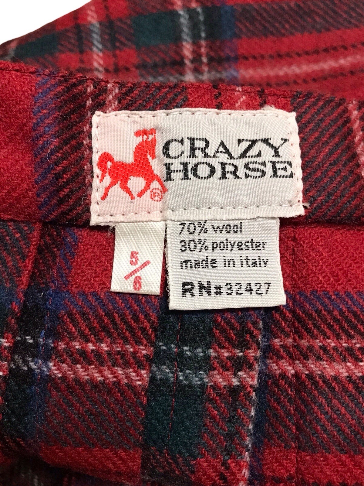 Crazy Horse Vintage A-Line Pleated Midi Skirt Tartan Plaid Size 5/6 Wool Poly