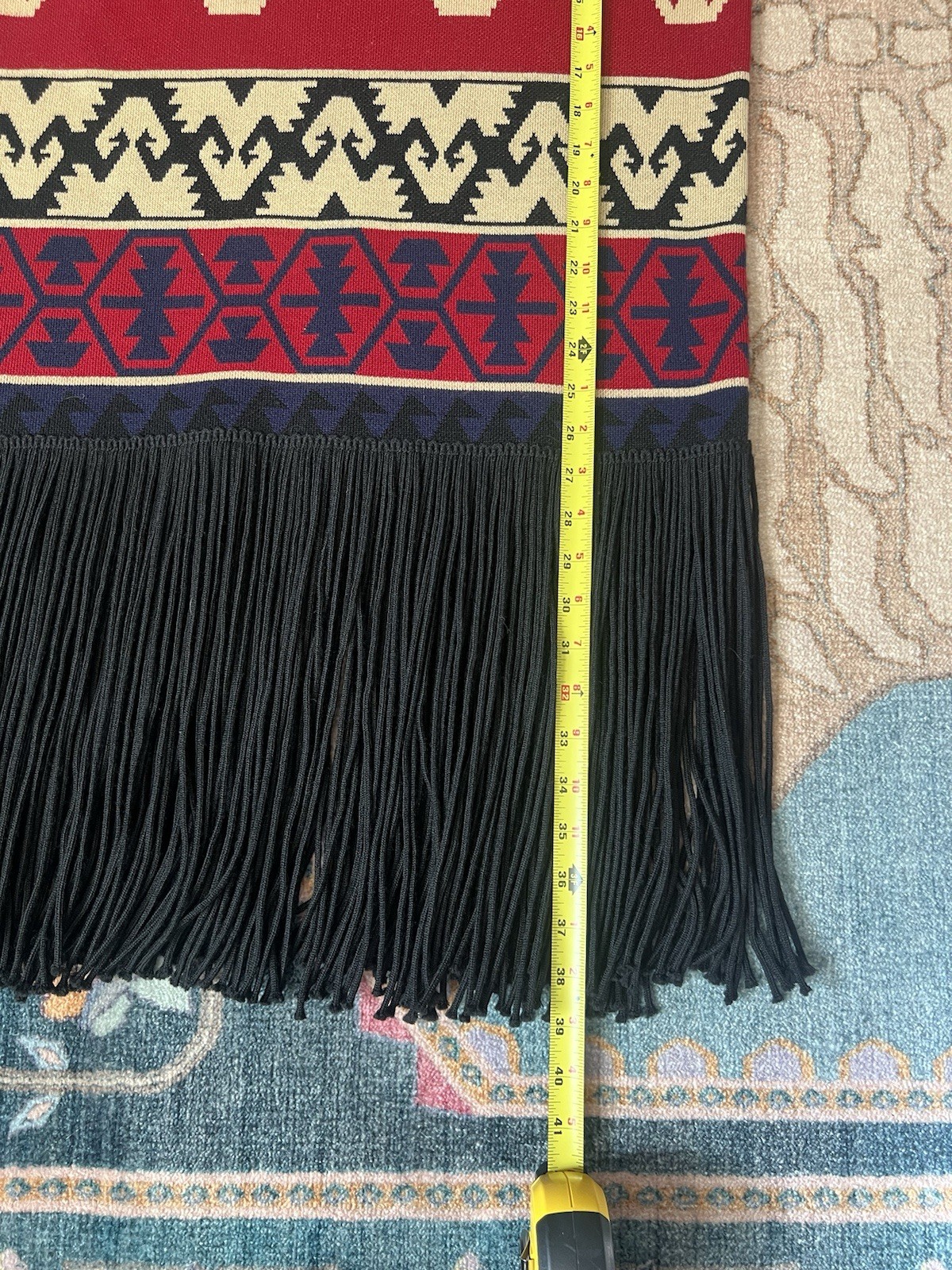 ANDREA JOVINE Vtg 80s Wool Aztec Blanket Fringe Sleeveless Sweater Dress Sz M