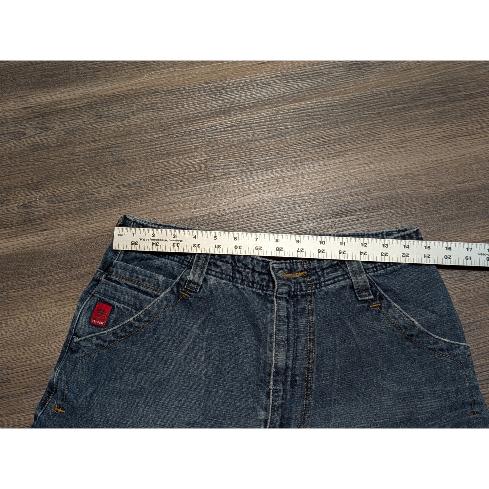 JNCO 90s Wide Leg Cargo Blue Denim Tiger Pocket Skater Pants Size 18 (30×28)