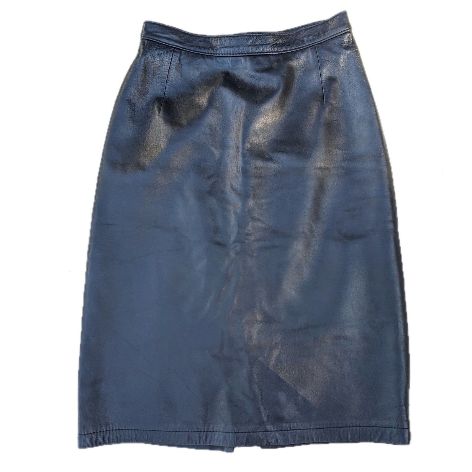 VINTAGE 70s / 80s Maglia Black LEATHER Midi Skirt, Fully Lined, Sz. 4