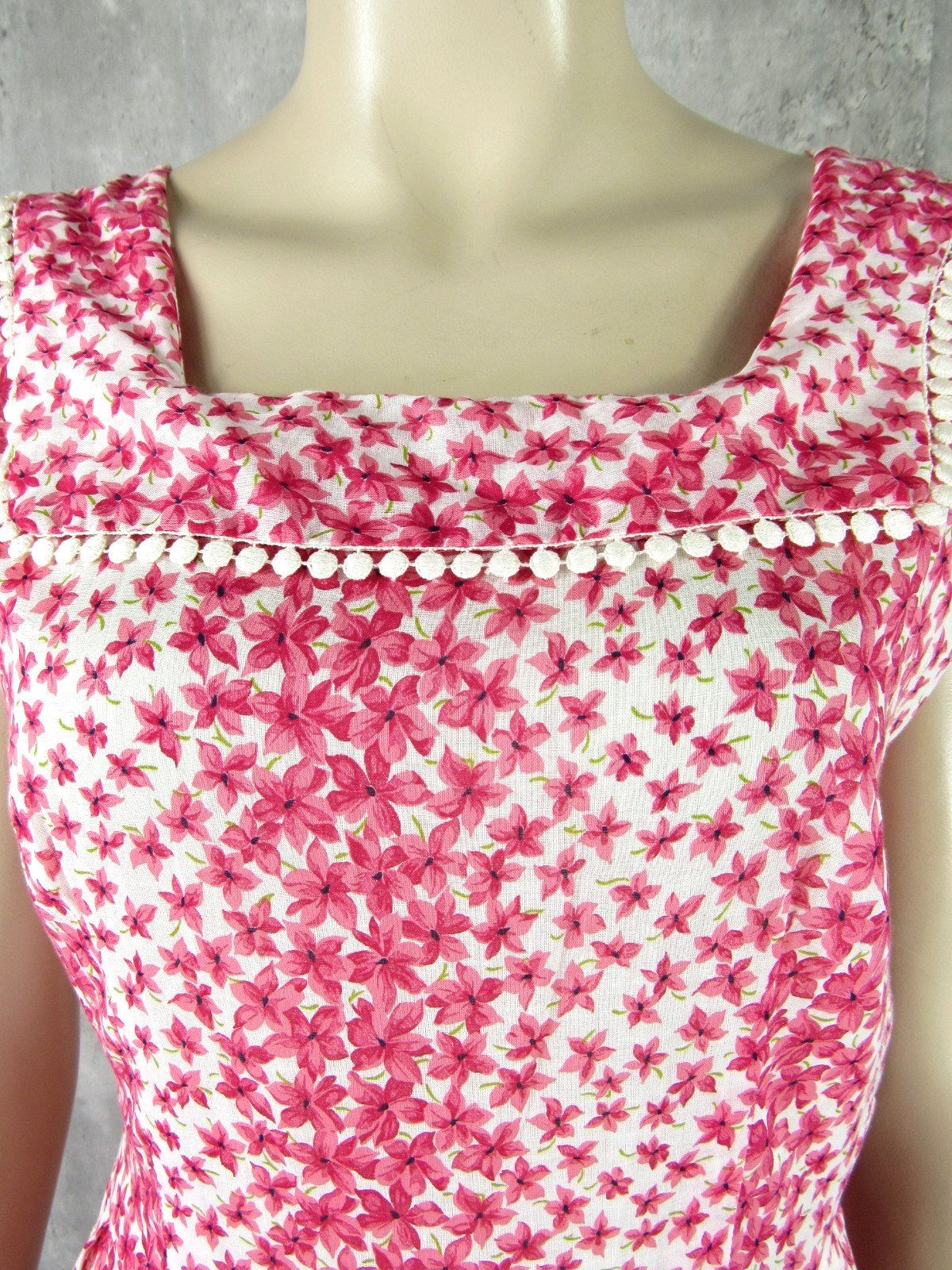 Vintage 40s 50s Dixie Lou Frock Sheer Cotton Floral Day Midi Dress MINT S/M