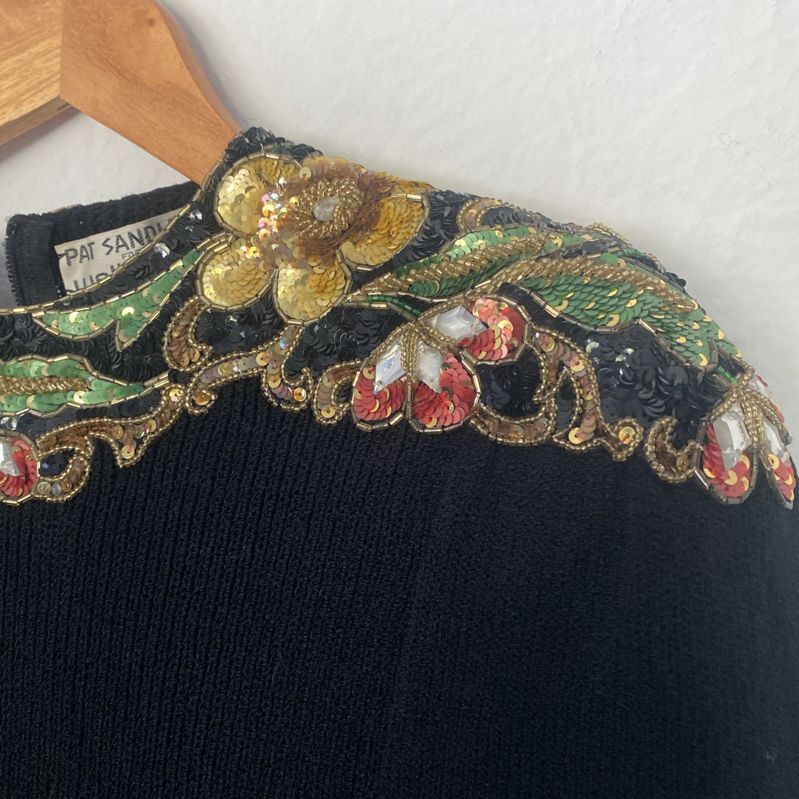 Vintage Pat Sandler Wellmore SZ 8 Beaded Black Santana Knit Dress Neiman Marcus