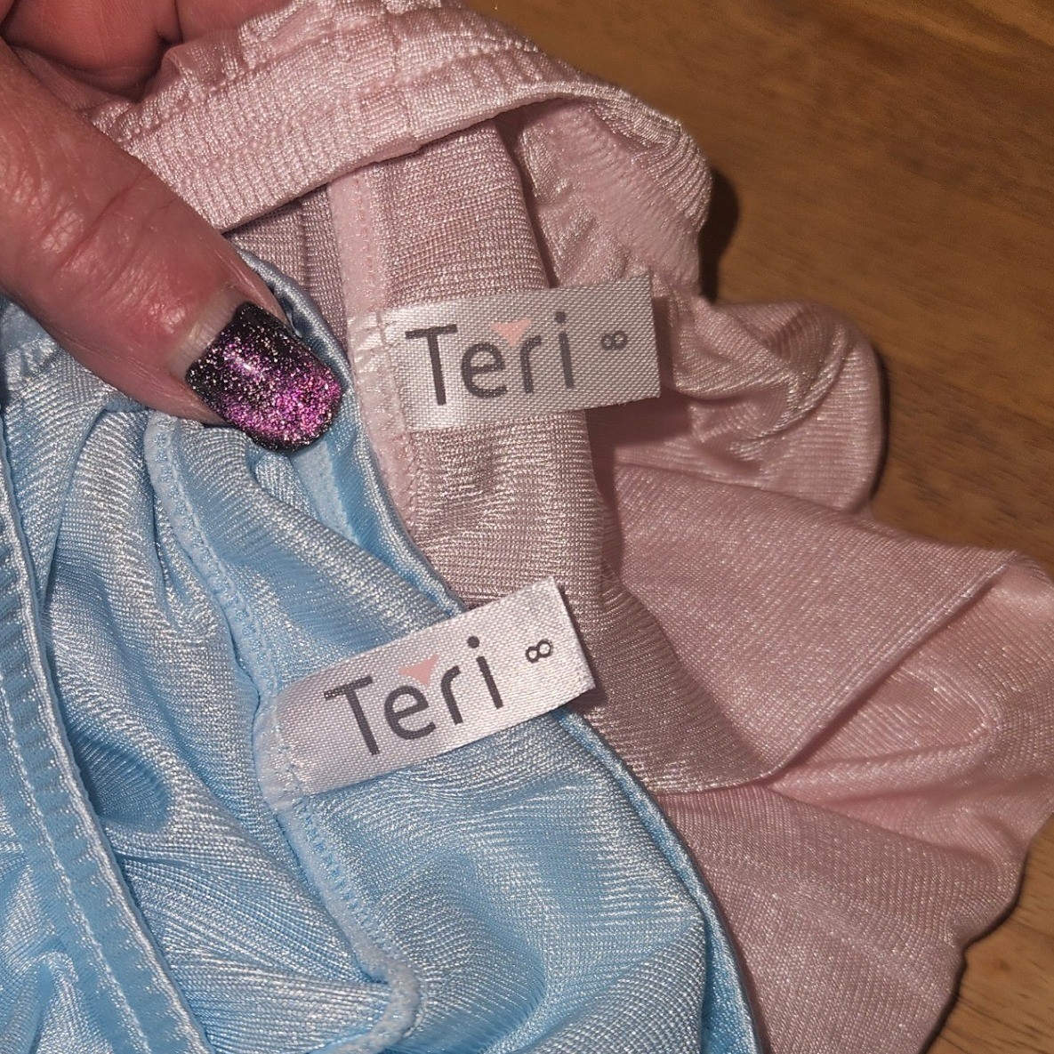 Teri Vintage Womens High Waist Briefs Panties Set of 2 Pink Blue Nylon Size 8