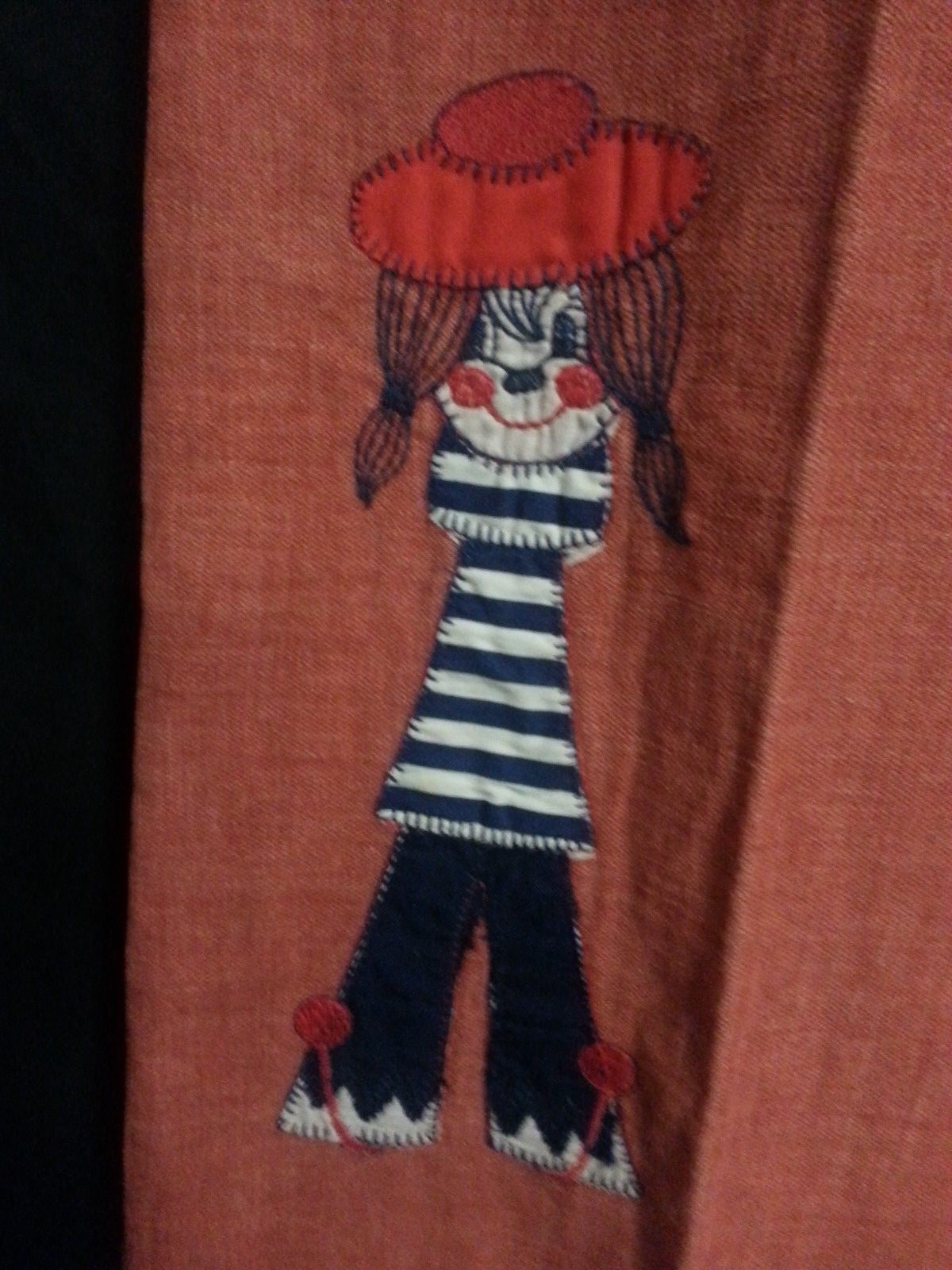 VTG 70s Wide Leg Elephant Pants High Waist Raggedy Ann Salmon Orange Hippy 27-30