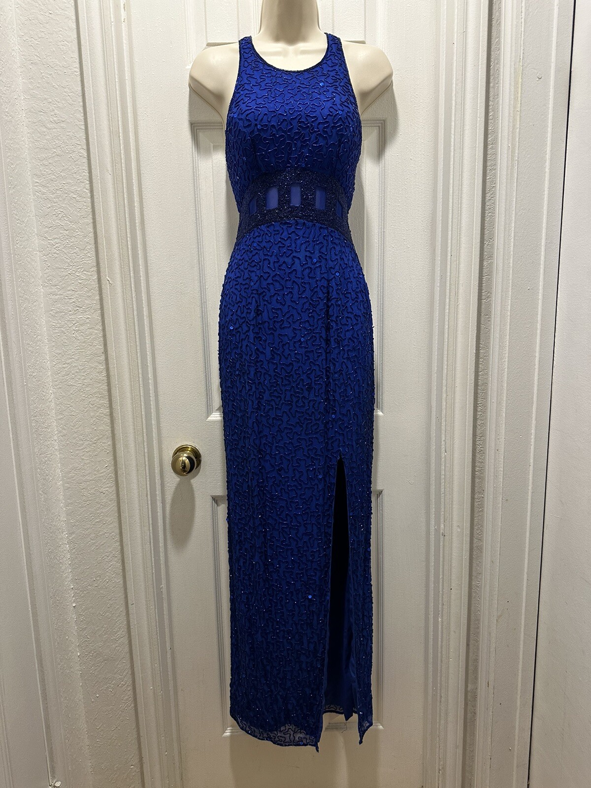 Gorg Vintage Andretta Donatello 100% Silk Fully Beaded Blue Gown/Dress Size XS