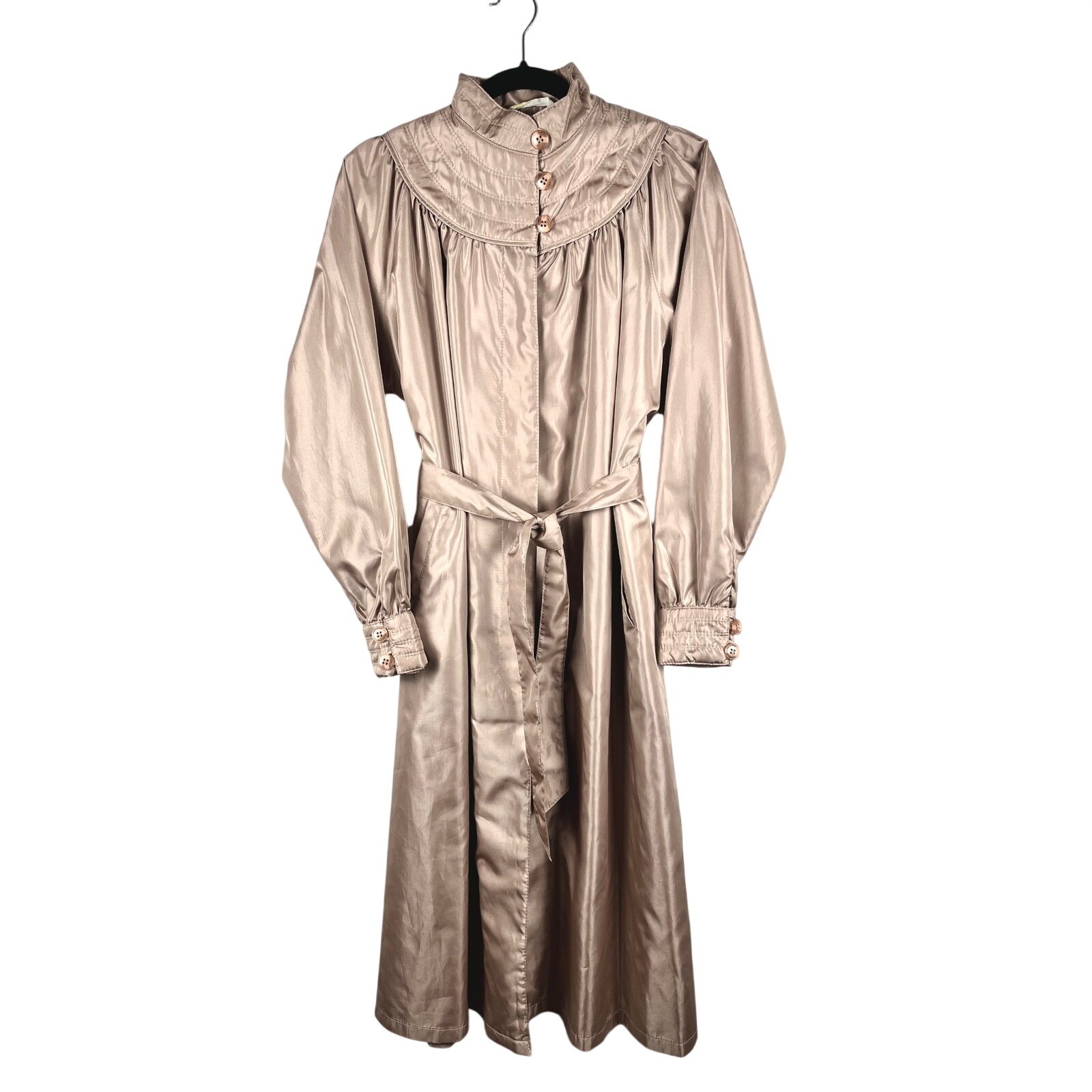 Vintage Foxland by Larson Taupe Belted Trench Coat Puff Sleeve Long Coat