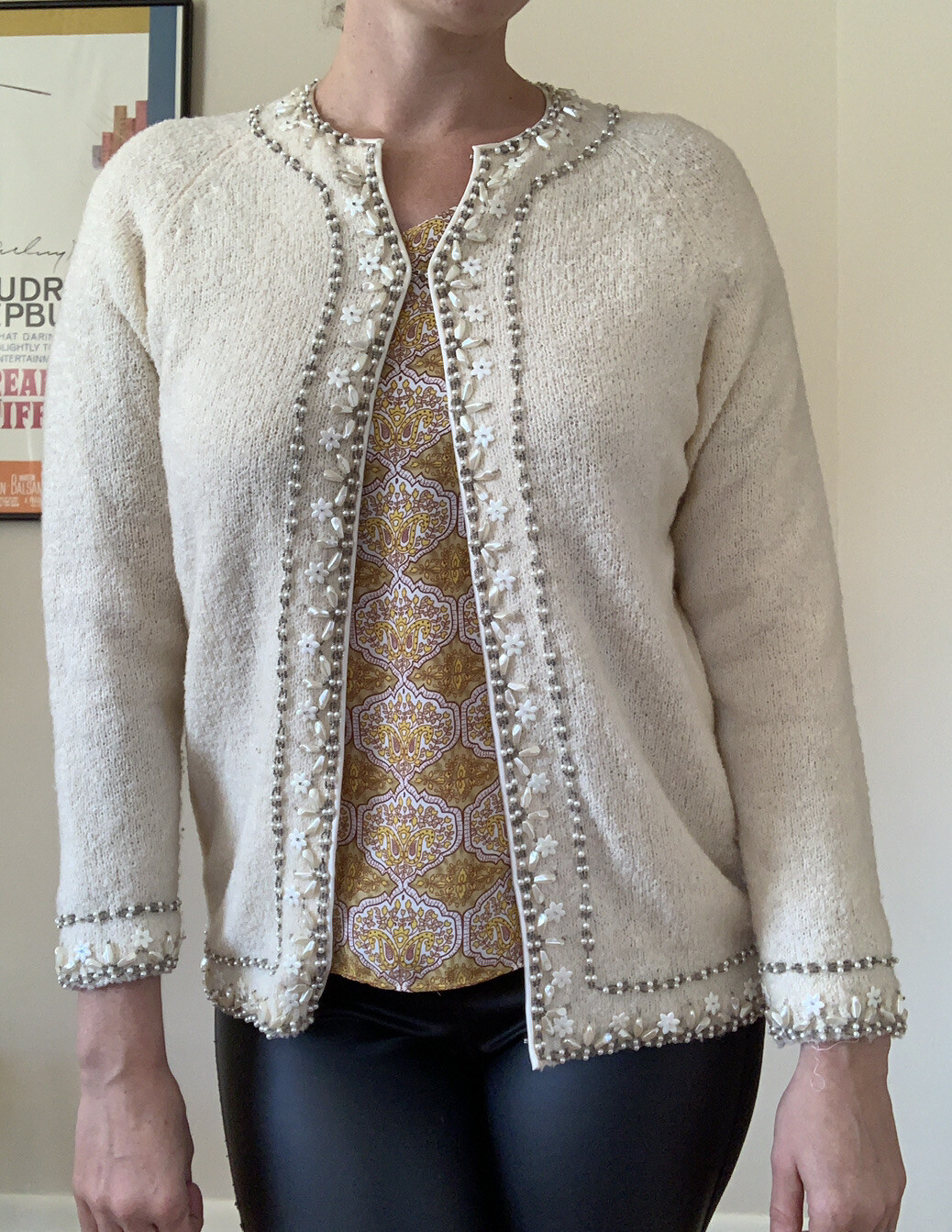 Vintage 60s Cyn Les Mid Mod Wool Beaded Preppy Retro Women’s Sweater M/L