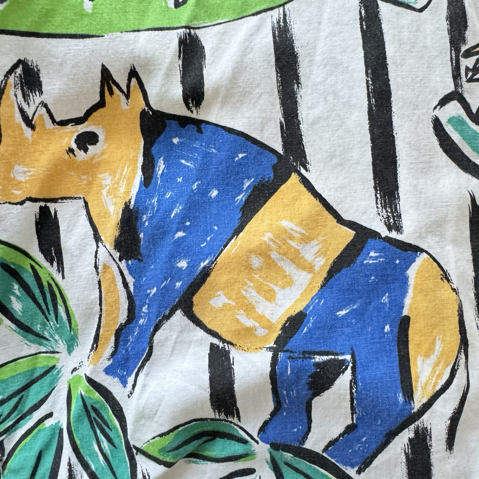 Vintage 80s Button Shirt Abstract Bright Colorful Art Tropical Animal Sz L Beach