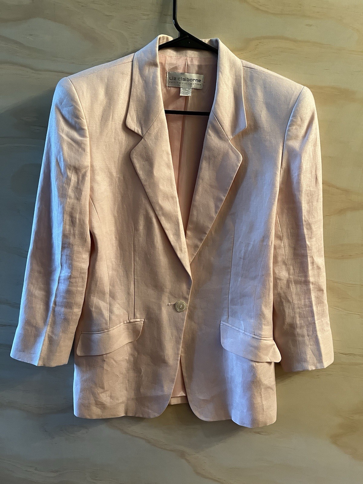 Vintage 90’s Liz Claiborne Light Pink Linen Single Button Blazer Size 8
