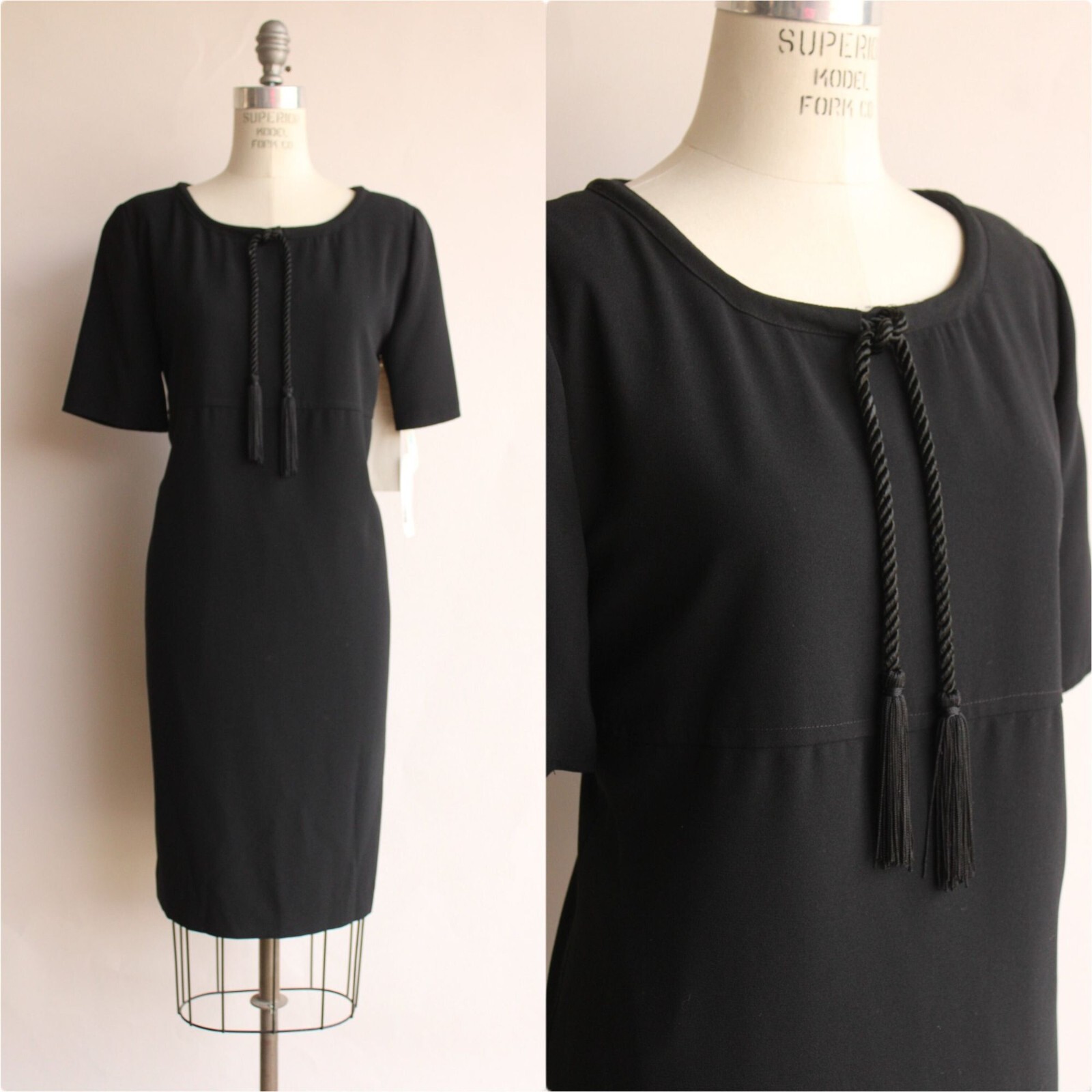 Vintage 1990s Dress, New with Tags Rena Rowan for Saville Black Sheath, Shoulder
