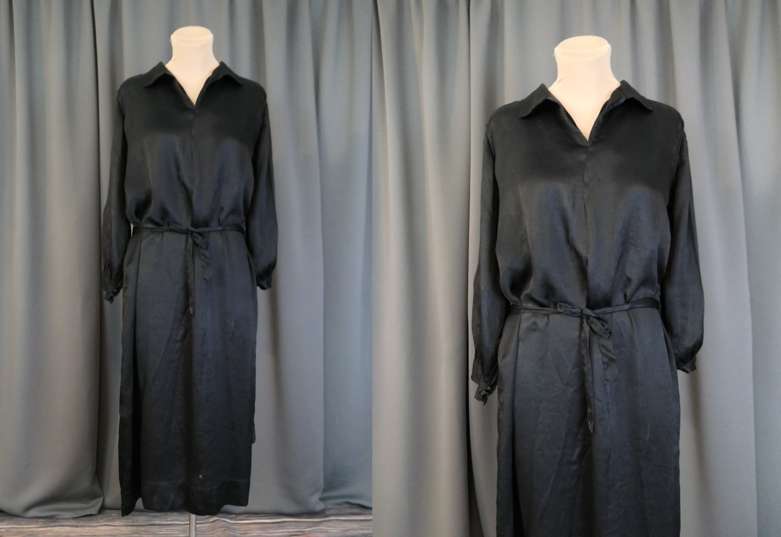 Damaged 1910s Black Silk Satin Dress, Eyelet Panel, 40 inch bust, Ankle length