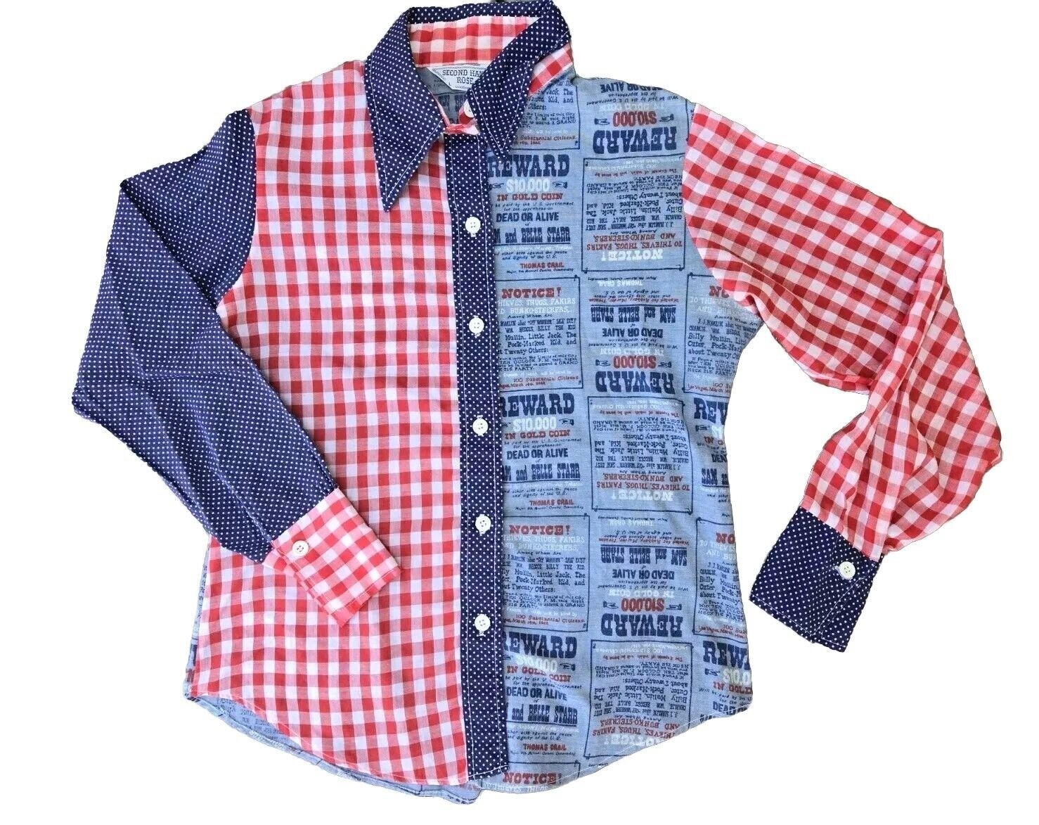 Vintage 1970s Second Hand Rose Women’s Button Down Shirt SZ LARGE Juniors