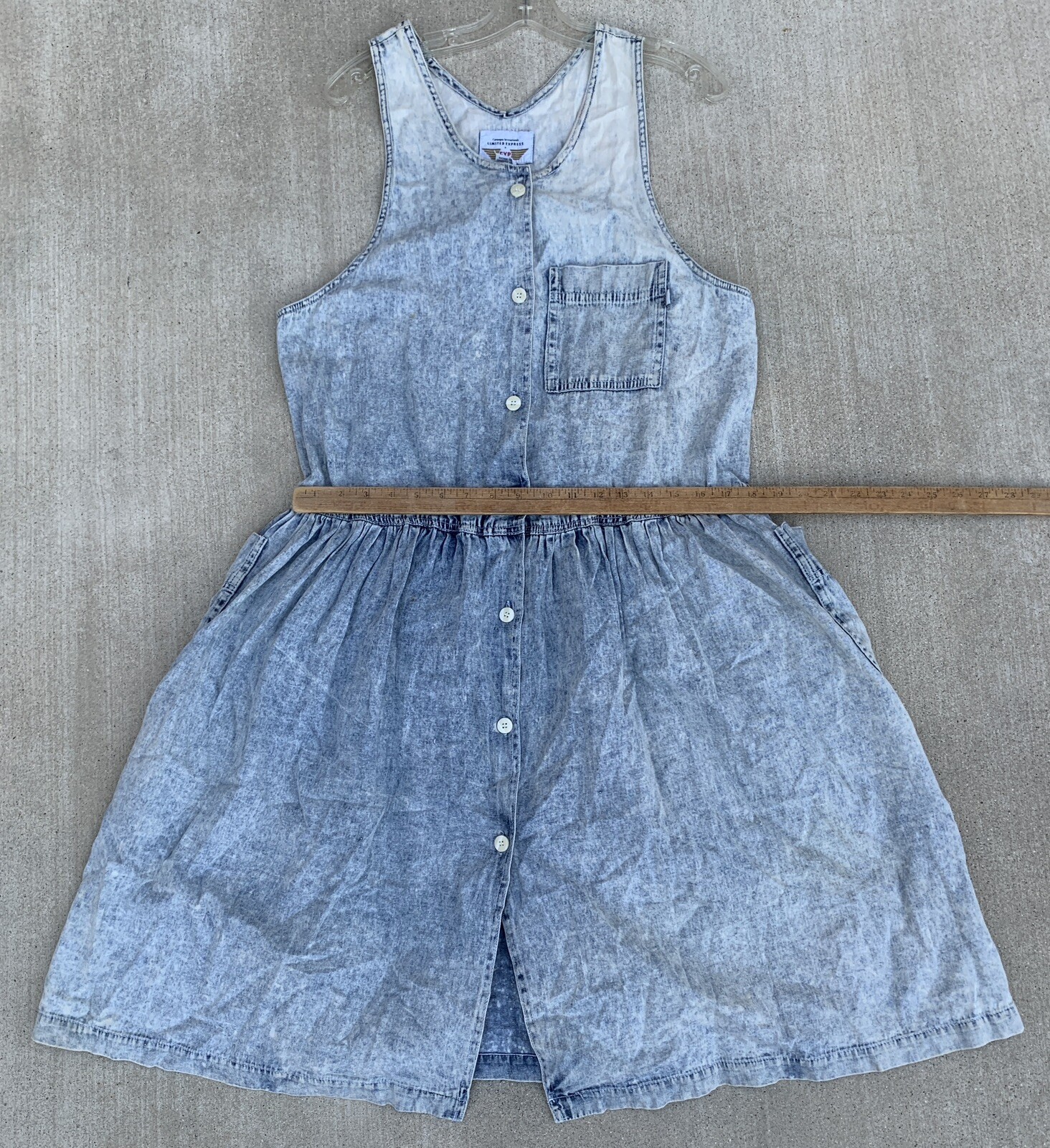 Vintage Limited Express EXP Acid Wash Denim Jumper Dress Pockets 1980s Size L