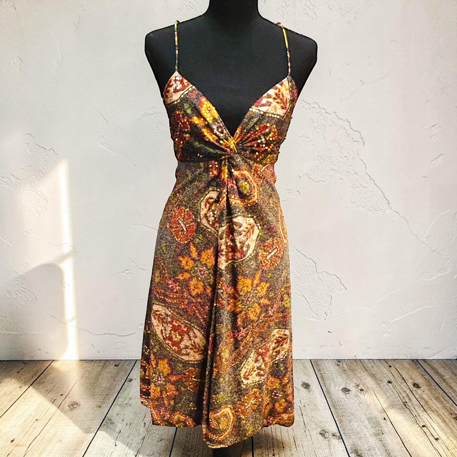 1970s 1980s Disco Dress Shift Bodycon Sequins Southwest Party Size XS Or S Vtg