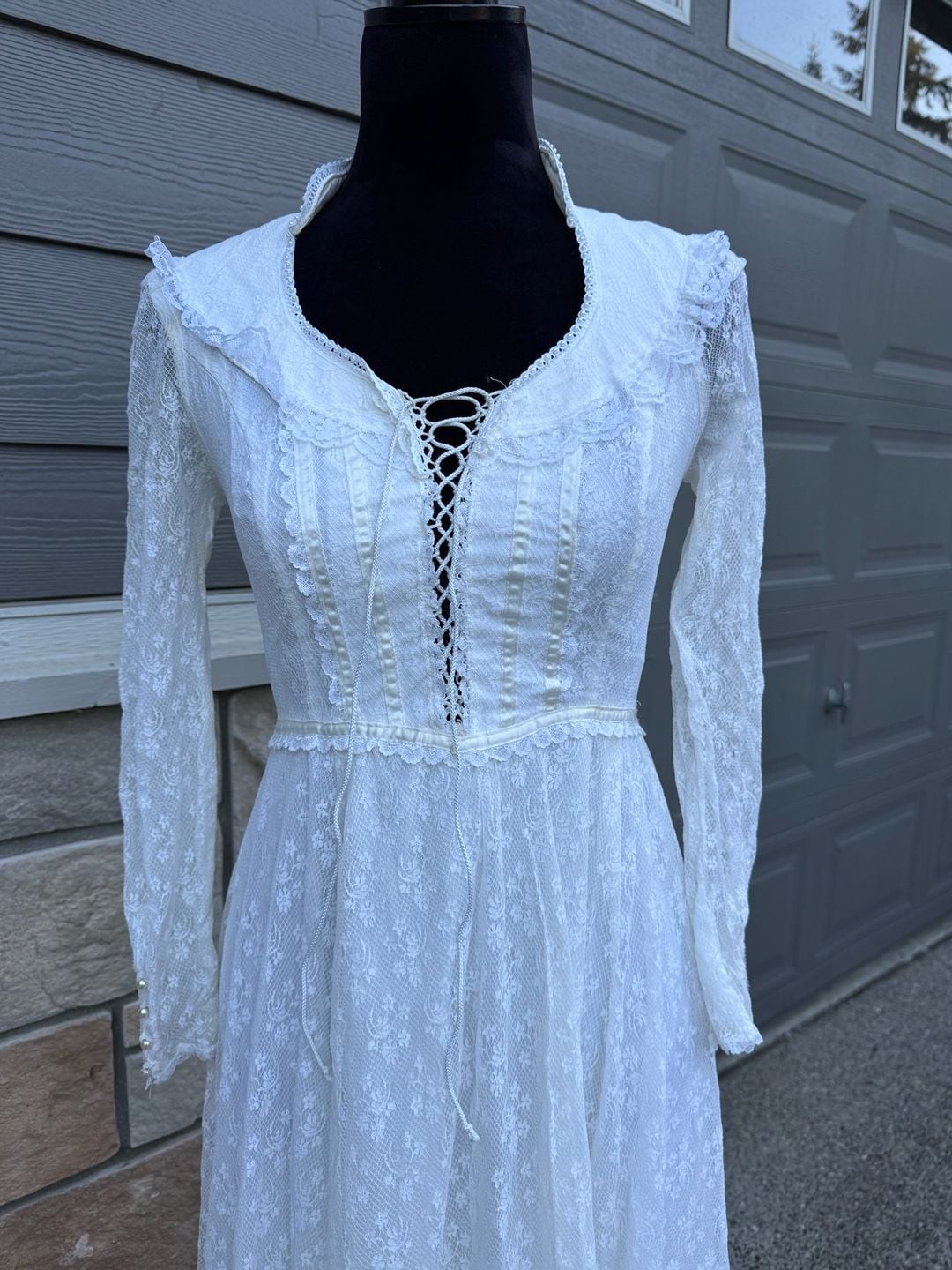 Vintage 70s Gunne Sax Romantic Renaissance Bridal Maxi Lace Dress Sz 8-9?