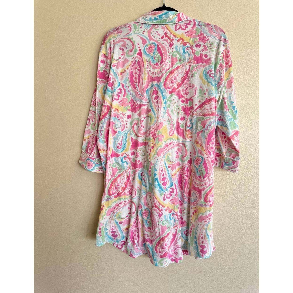 Lauren Ralph Lauren Paisley Sleep Shirt XL Cotton Button Front Nightshirt Y2K