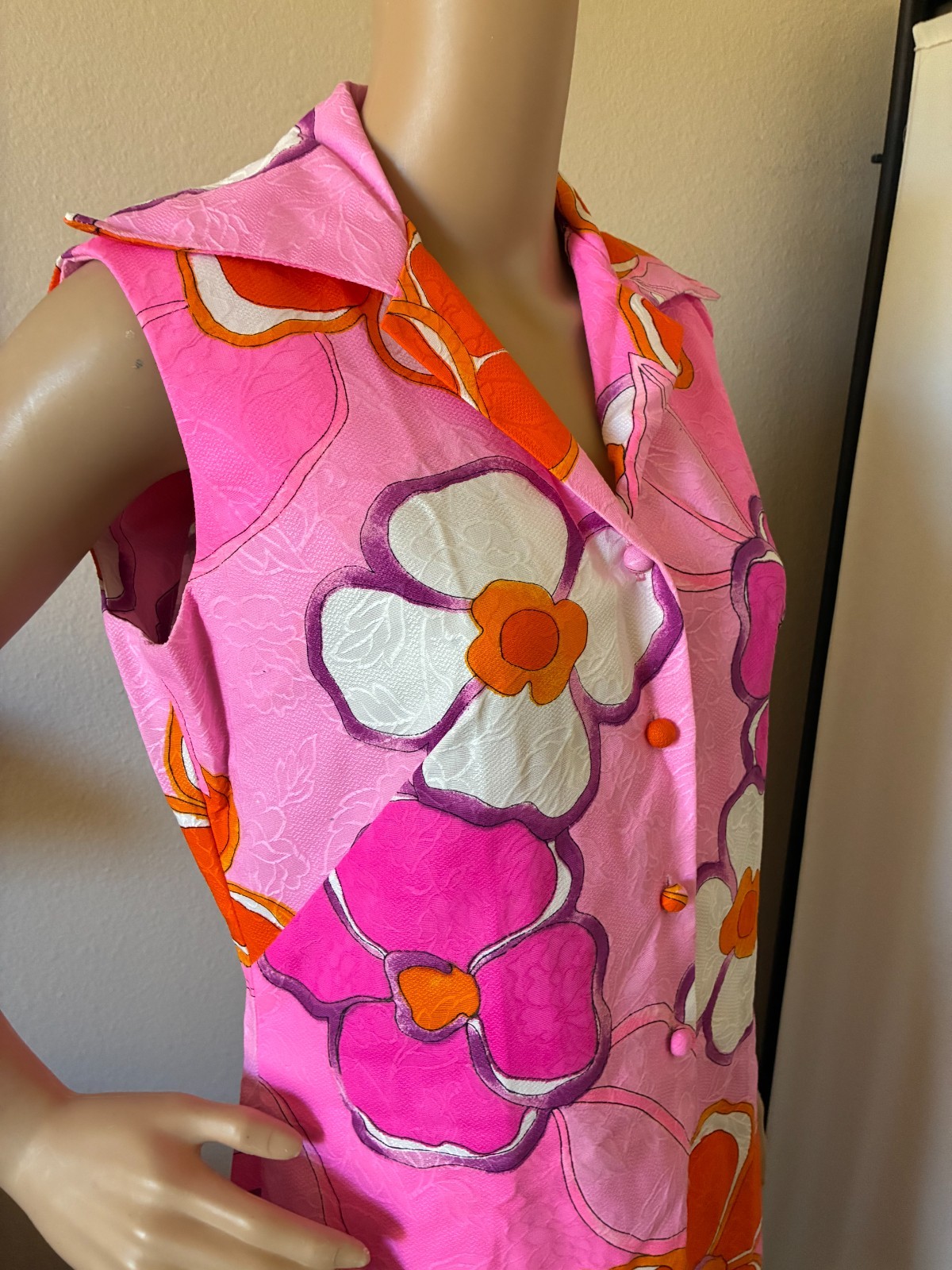 Vtg 60’s NWT McInerny Hawaii MOD Floral Shirt Dress 14