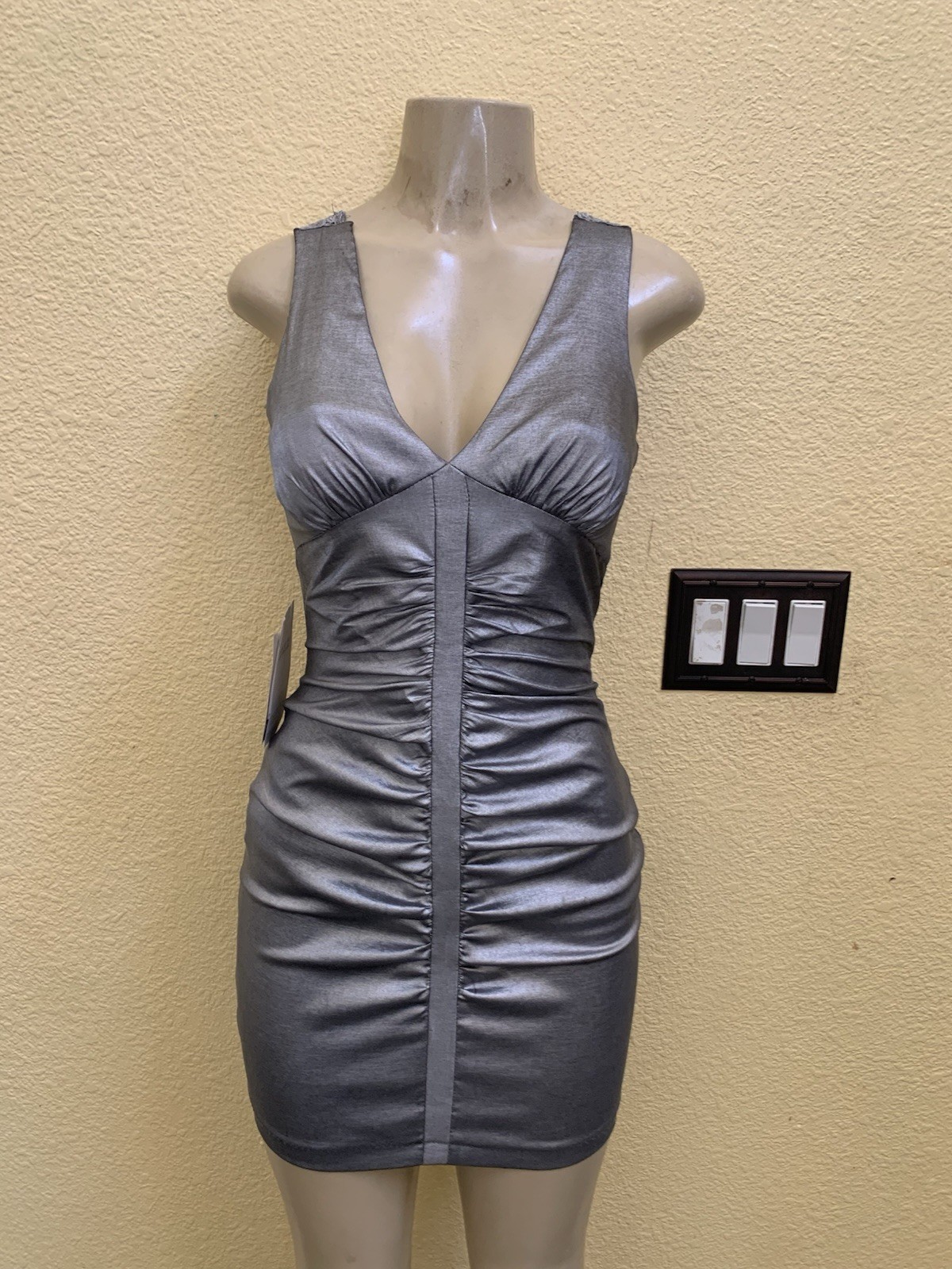 VTG NWT Jessica McClintock Size 2 Silver Ruched Mini Dress