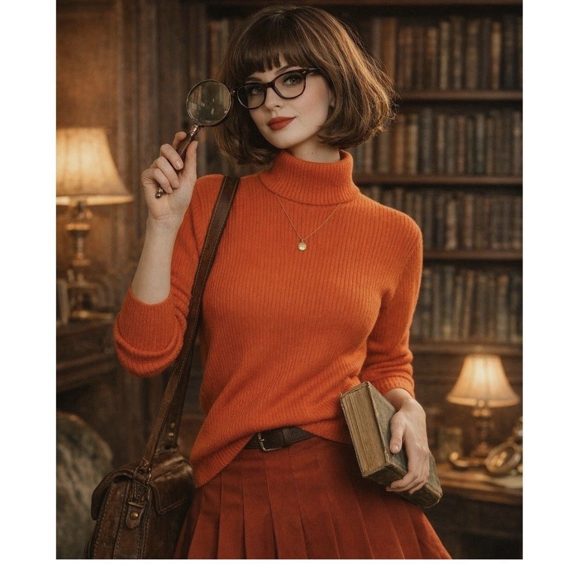 VTG 60s Burnt Orange Ribbed Velma Mock Turtleneck Sweater Back Zip Women Sz L